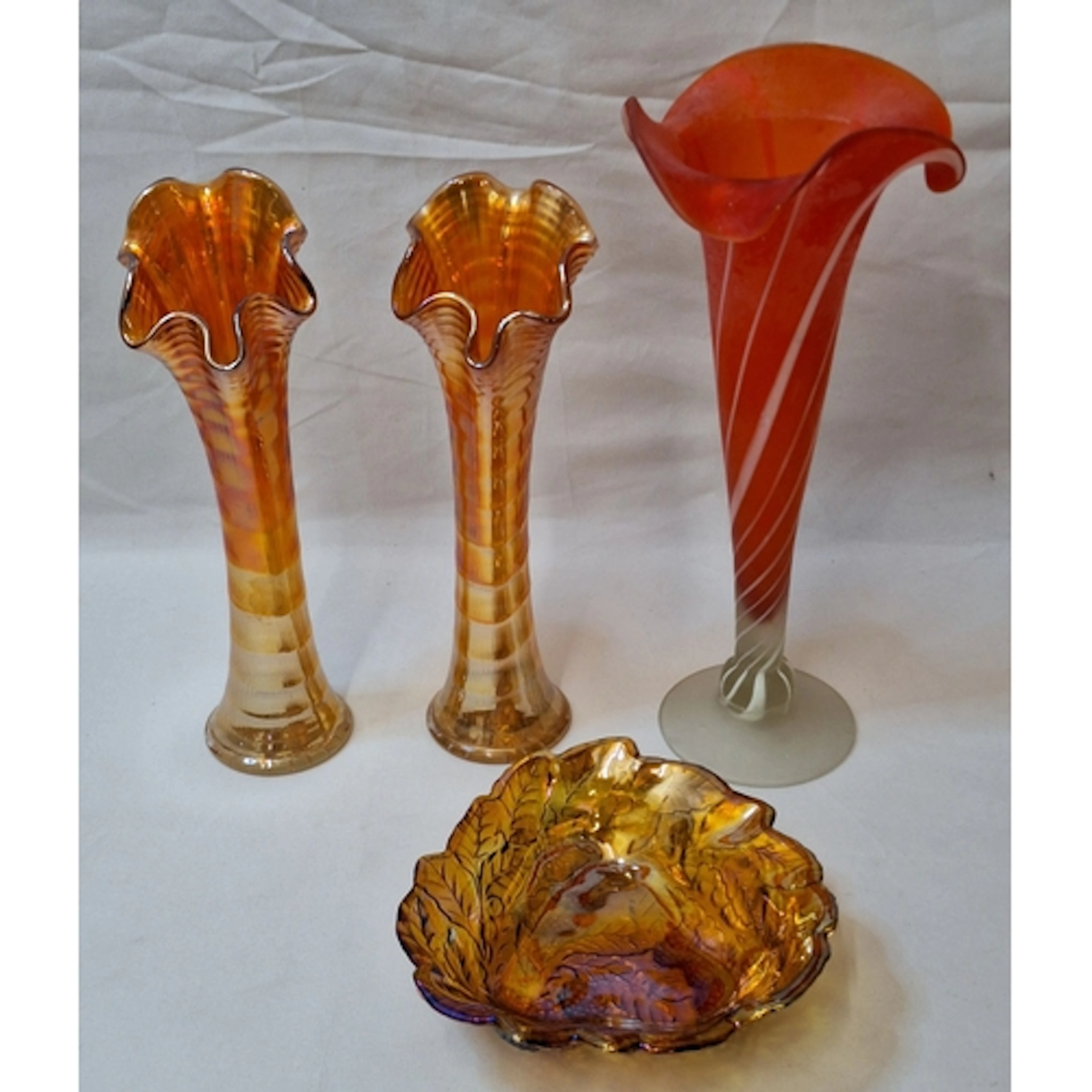 Glassware incl. large footed fluted red & white candy stripe...