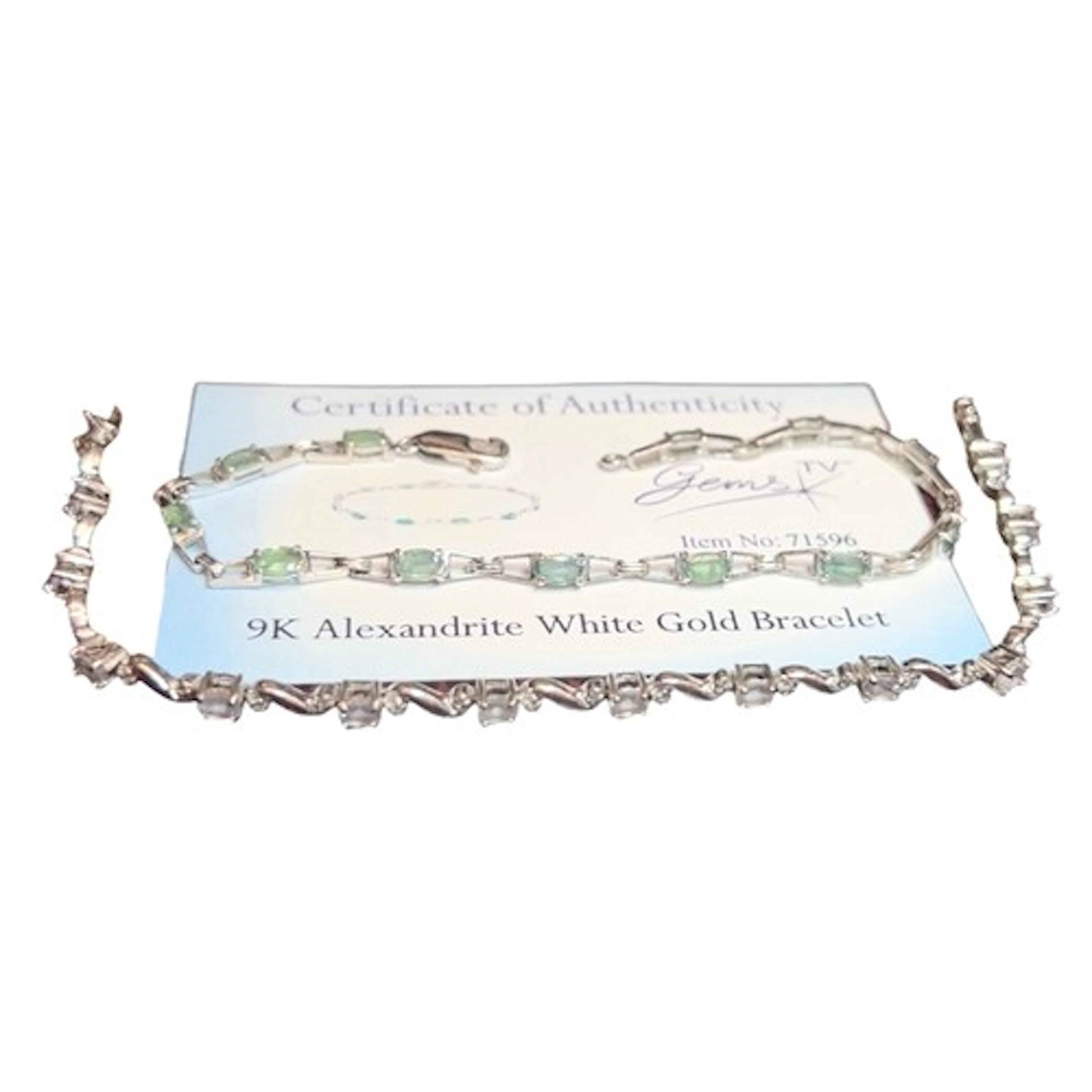 A "Gems TV" 9k white gold bracelet, set with faceted Alexand...