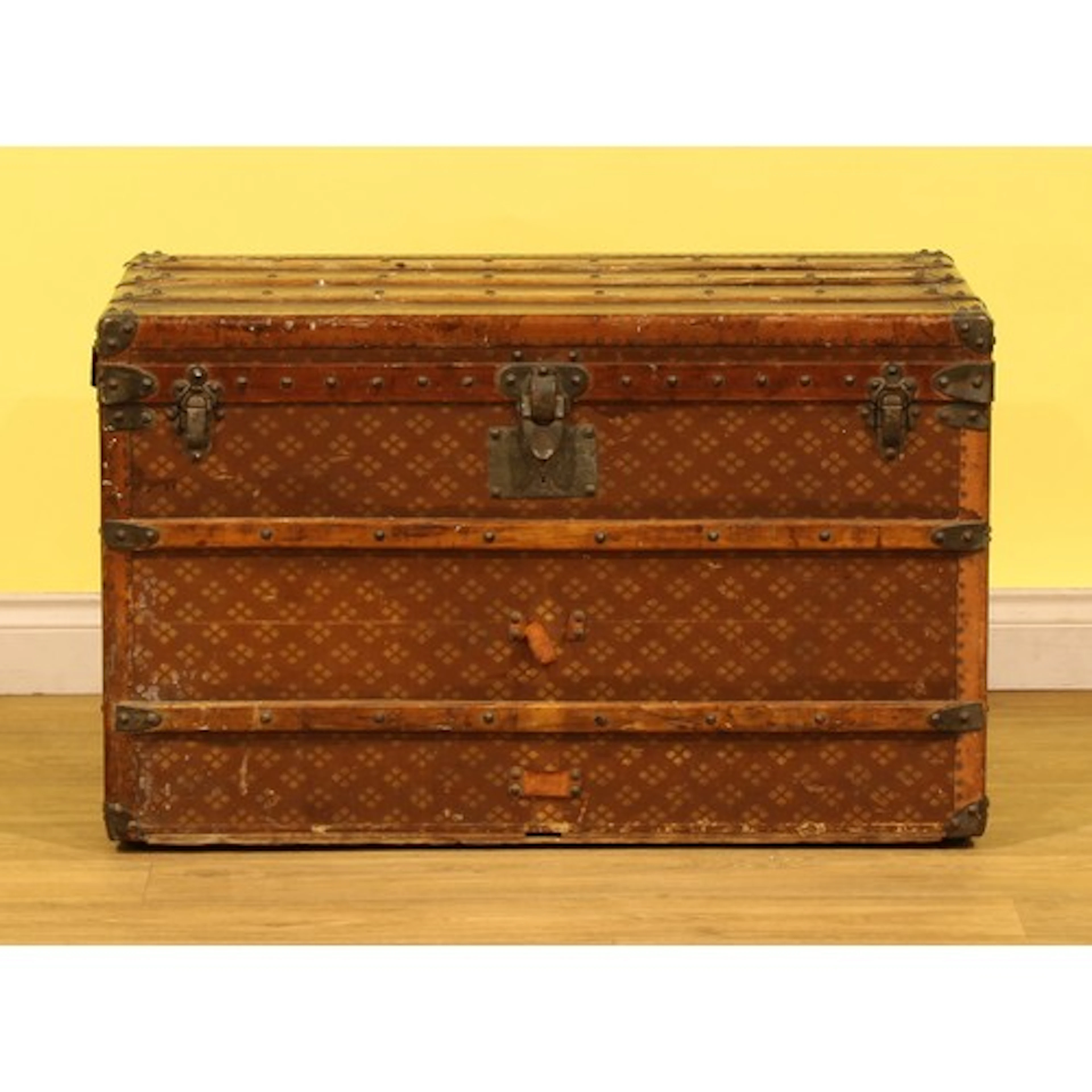 A 1920s French canvas, leather and beech panelled steamer tr...