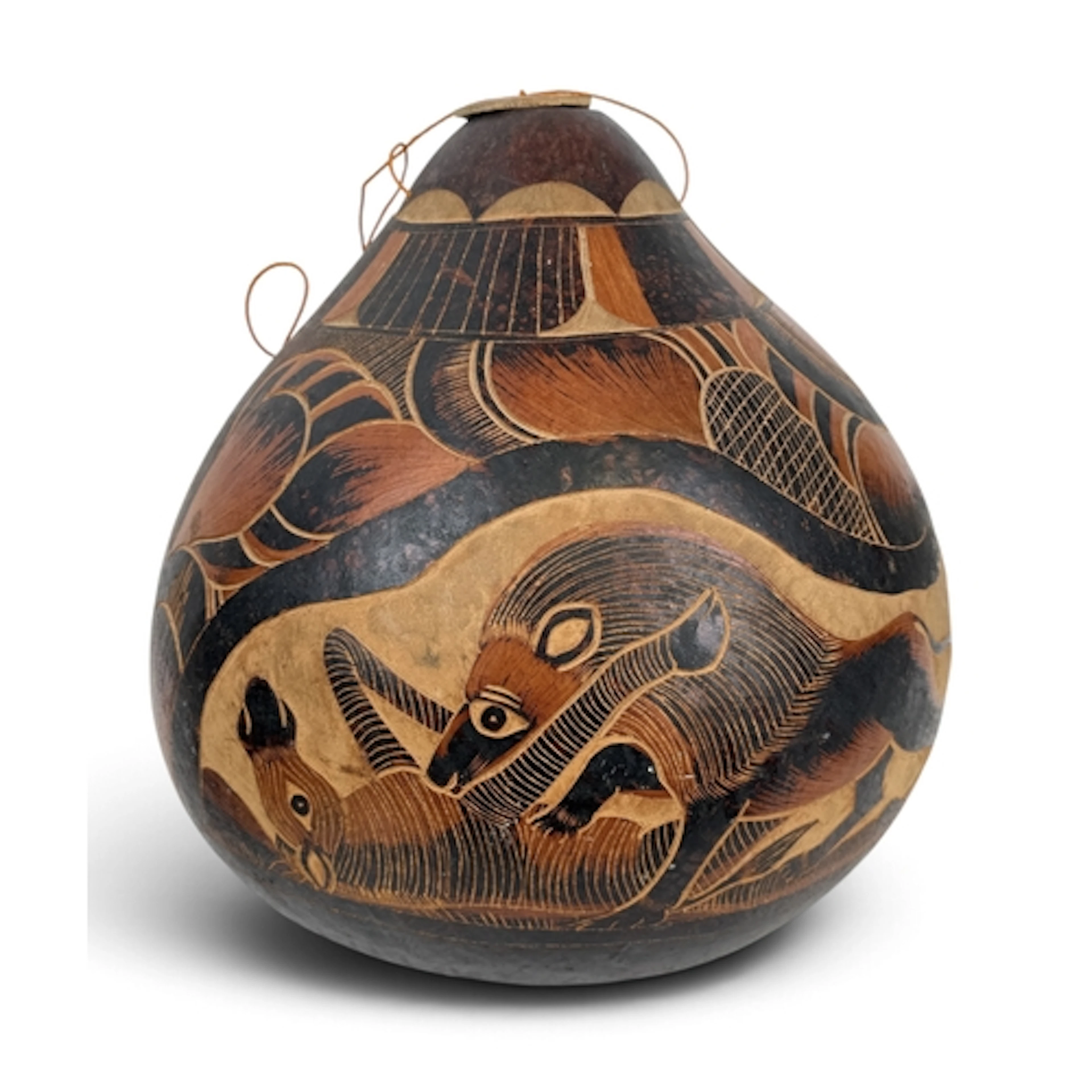 AN ETCHED CALABSH GOURD NUT 42cm H