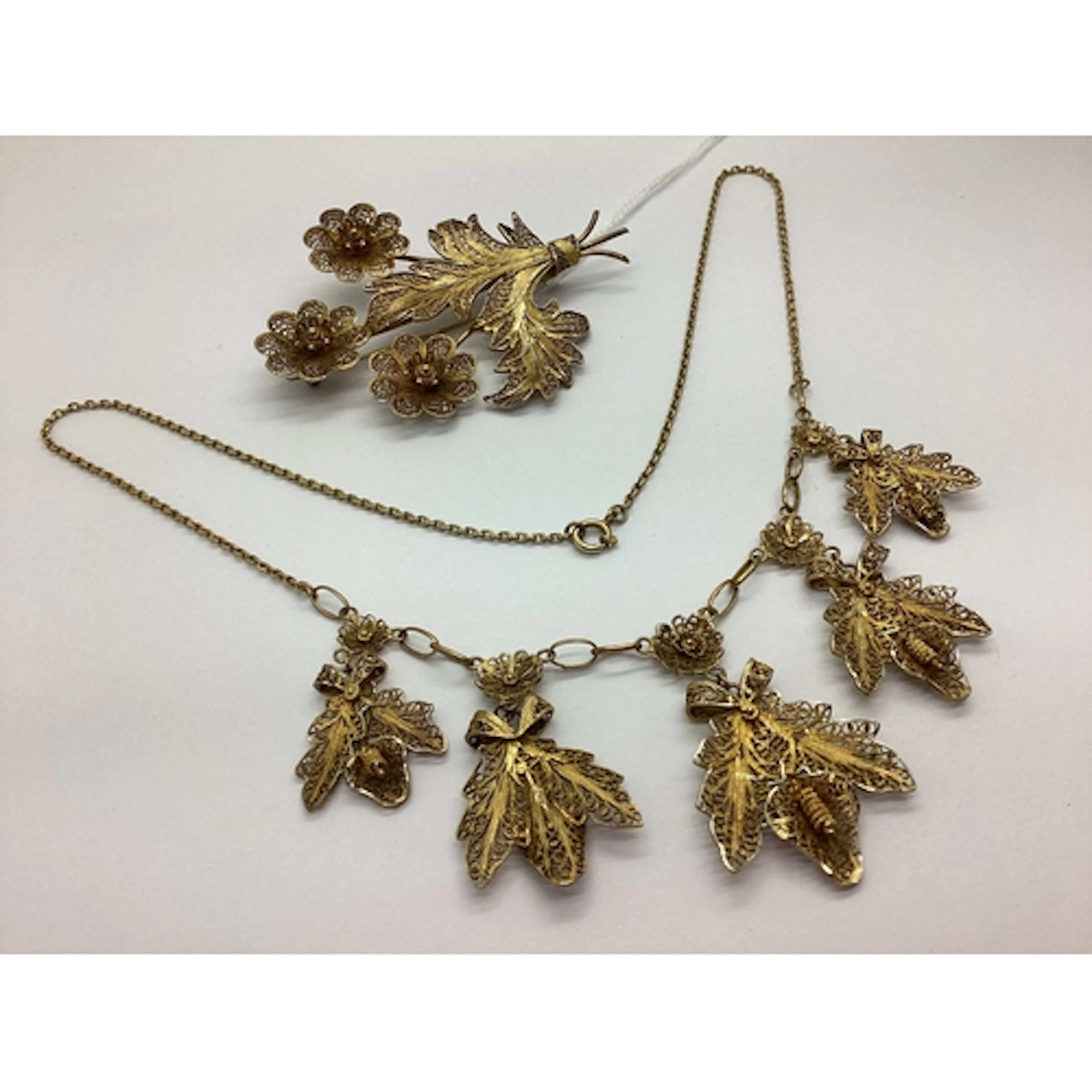 A Portuguese Decorative Vintage Filigree Drop Necklace, stam...