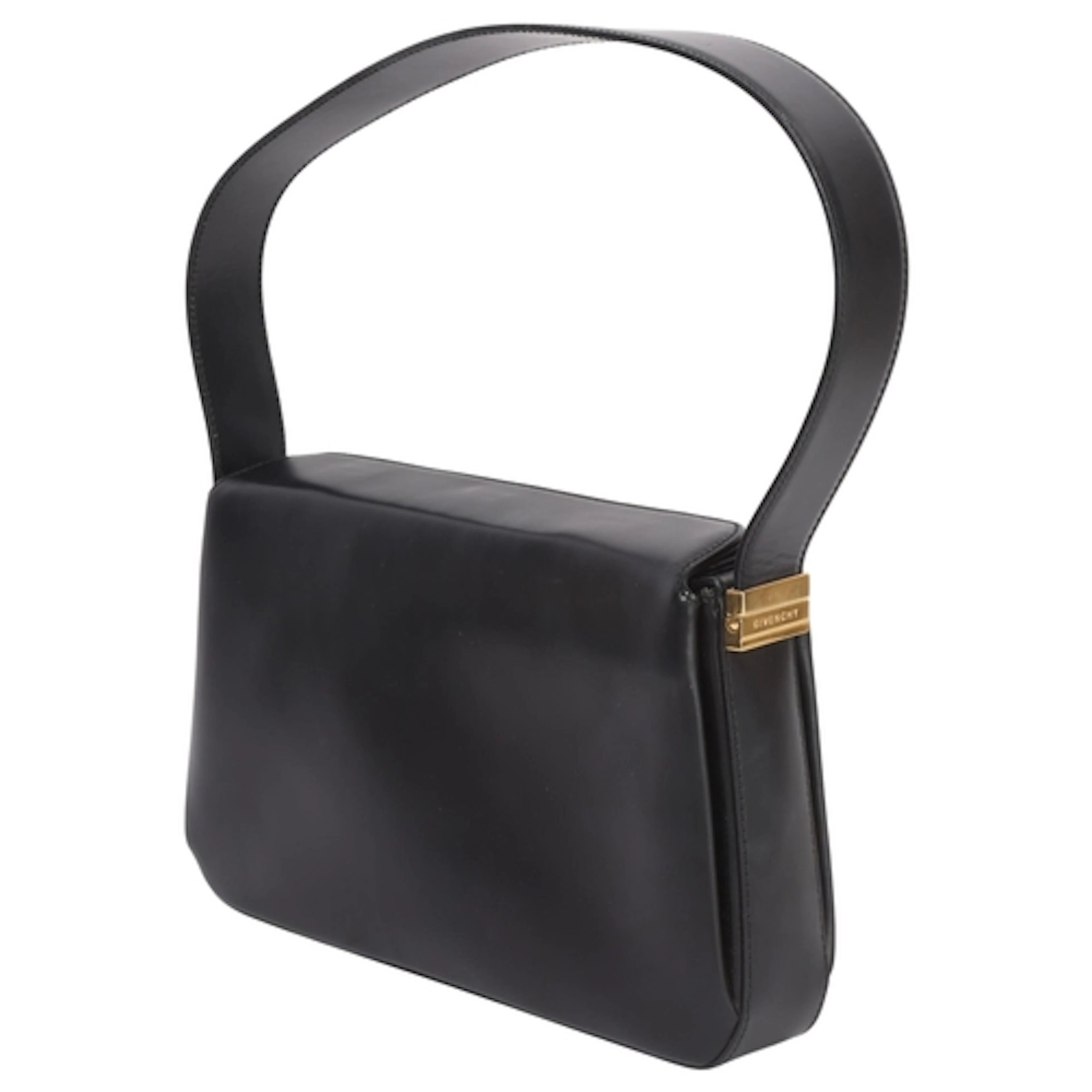 A black leather Givenchy handbag, with magnetic clasp, three...