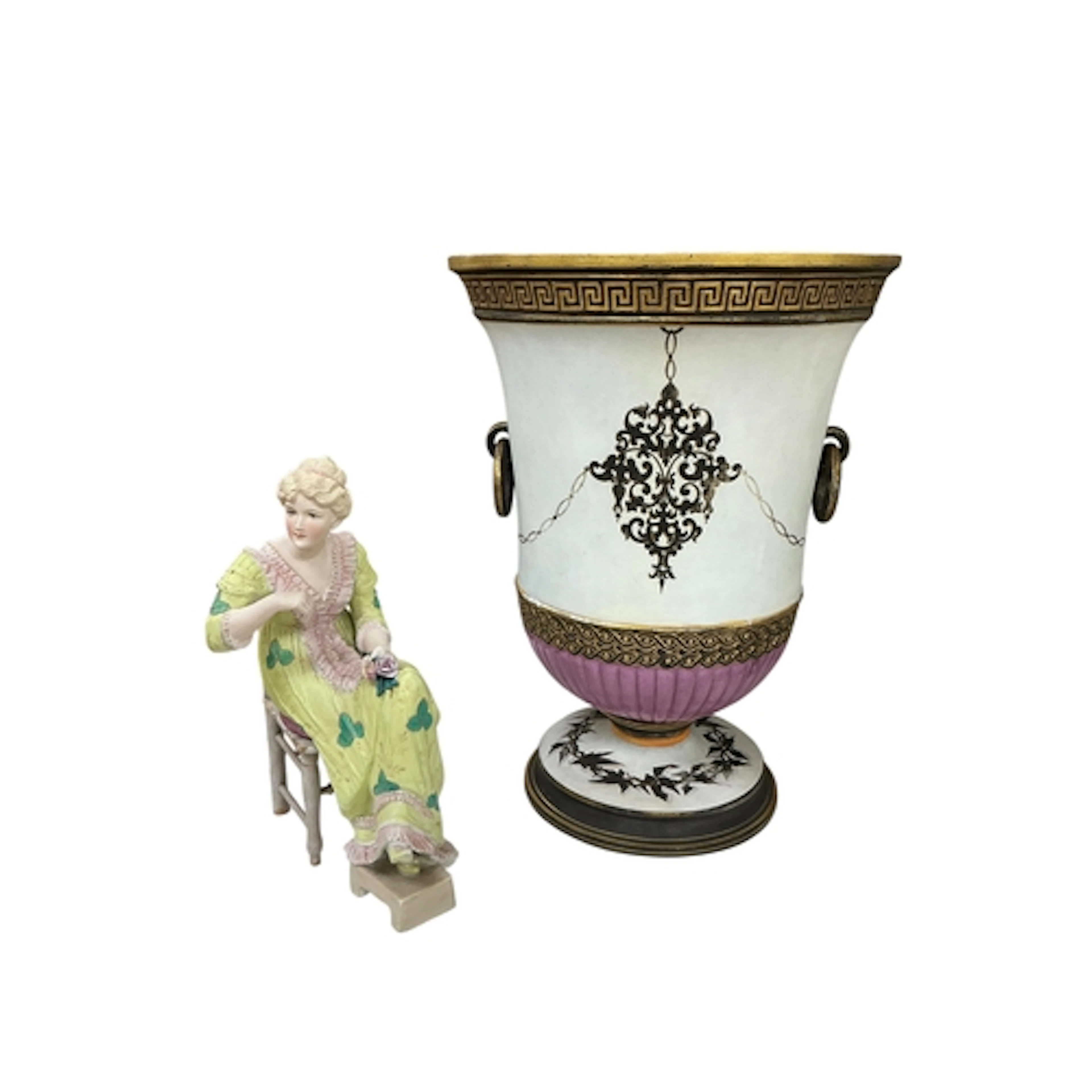 A Gilles Jeune Paris coloured biscuit urn and a French colou...