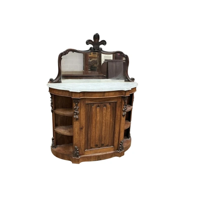 A Victorian marble topped rosewood mirror back side cabinet,...