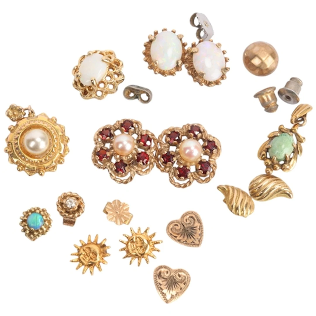 Various 9ct gold jewellery, including opal earrings, pearl p...