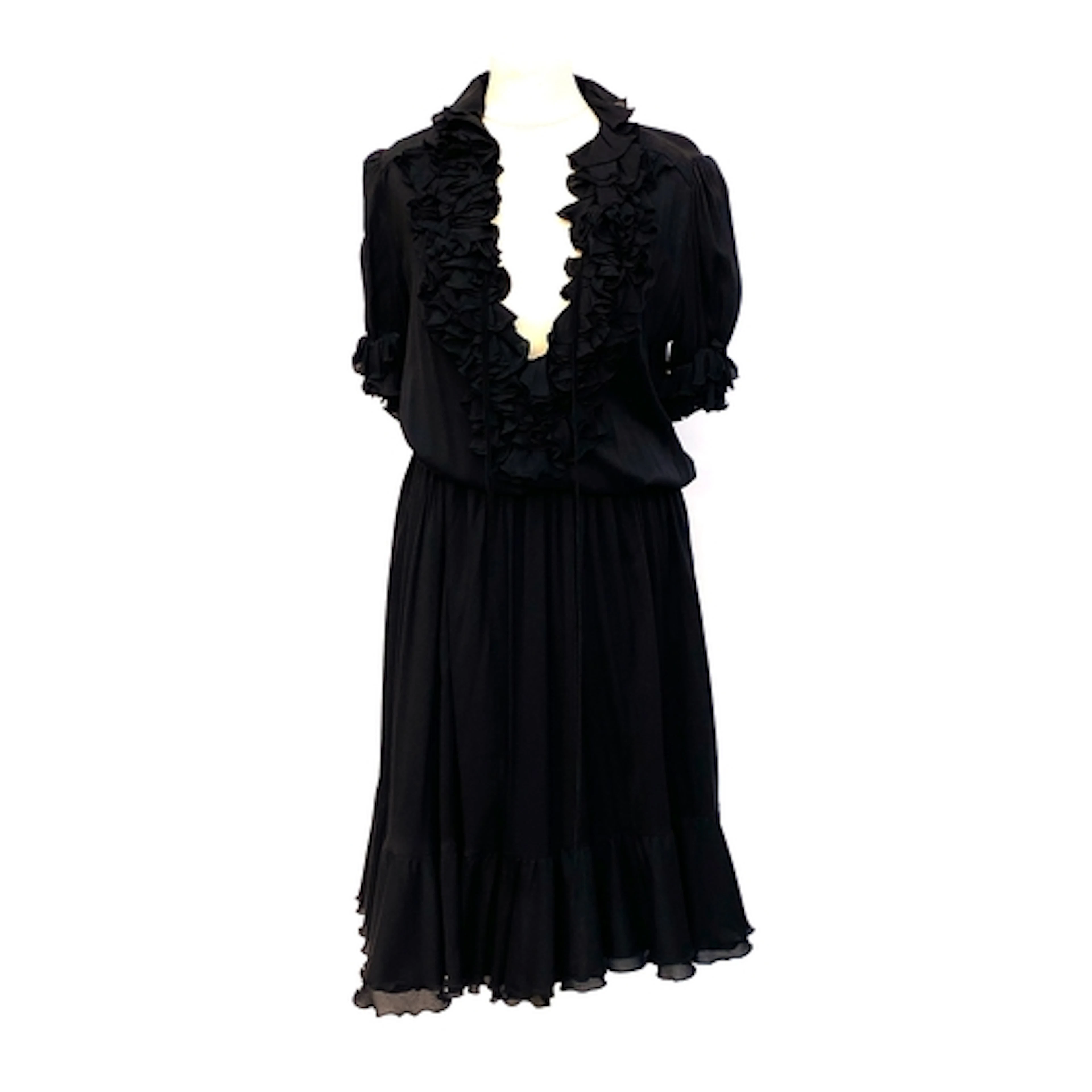 A Just Cavalli black silk blend dress with ruffled collar an...