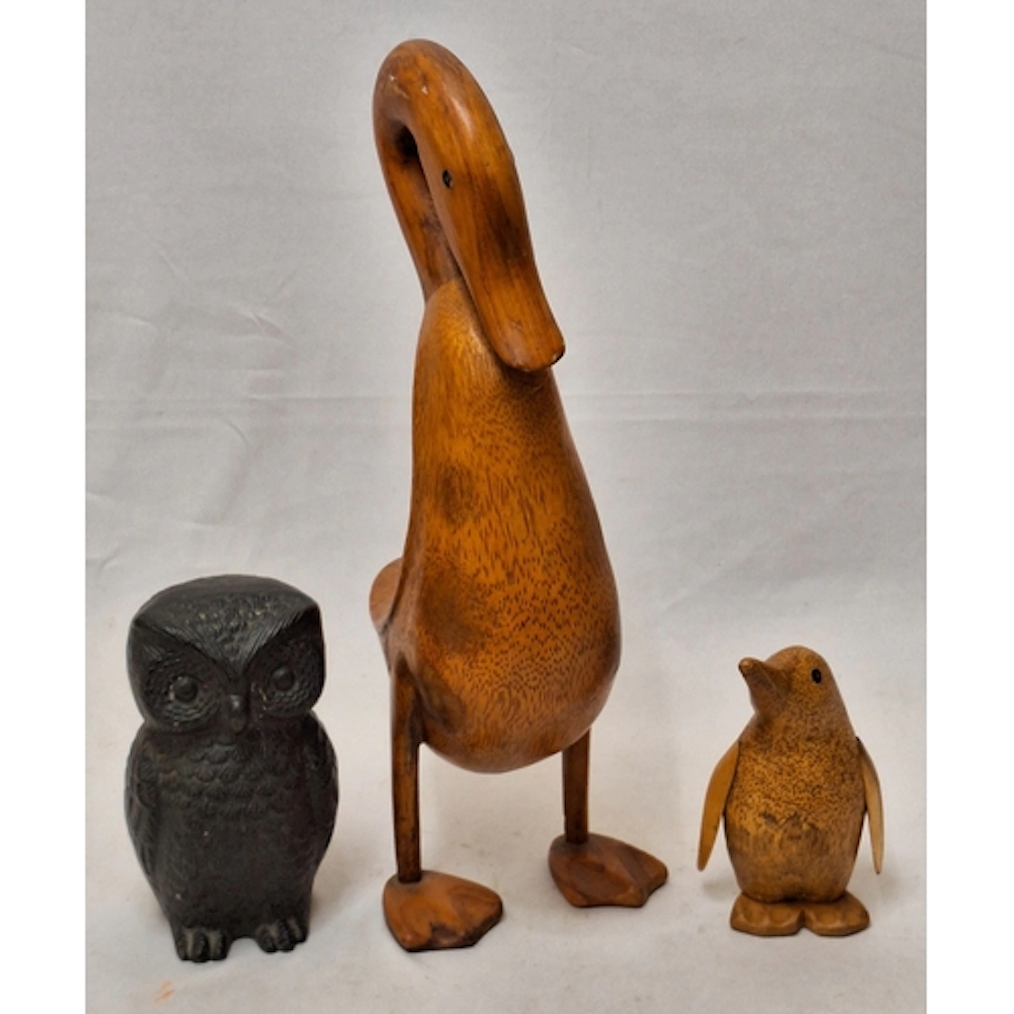 Large Carved Wooden Duck approx. 42cm H, smaller penguin & ...