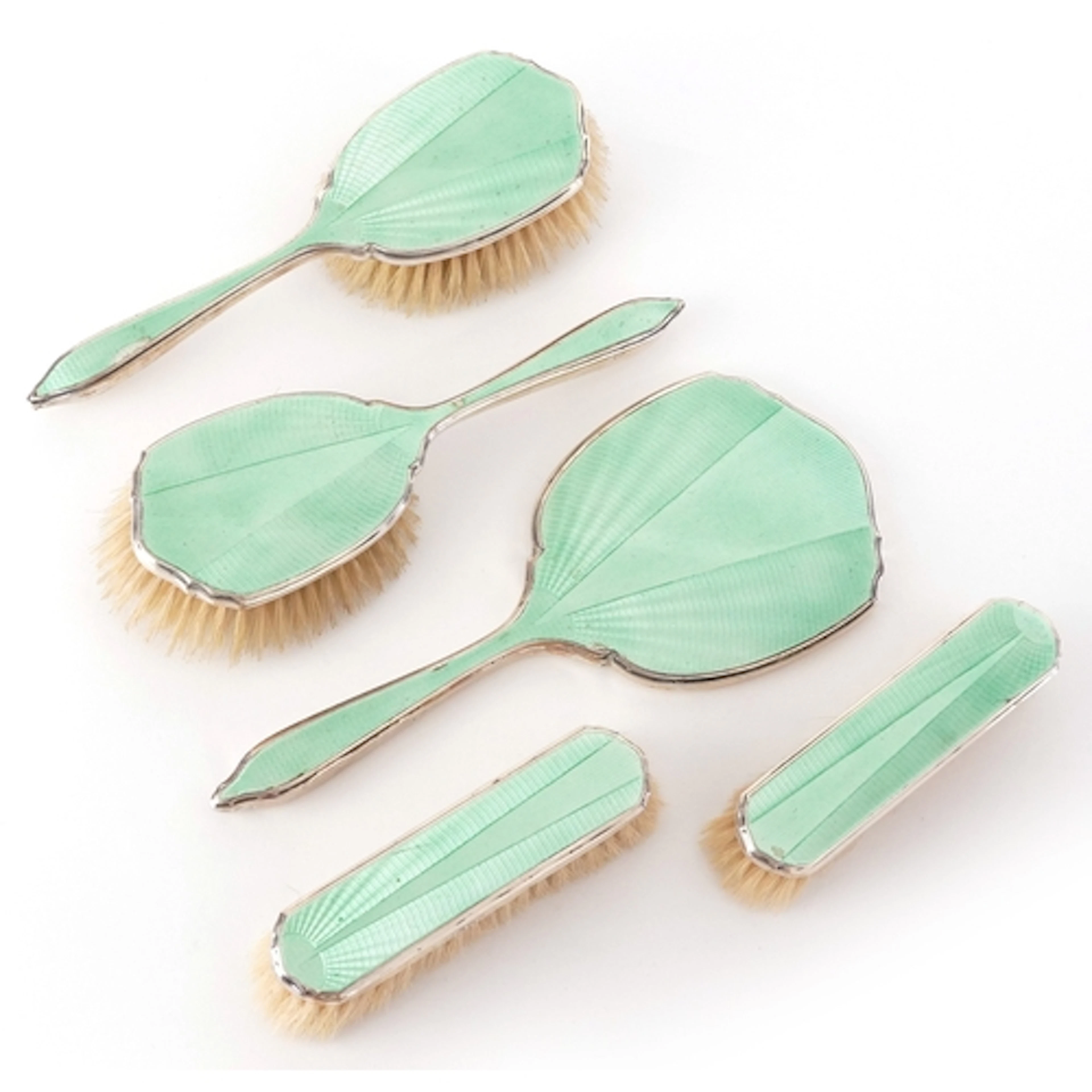 Barker Brothers silver Ltd., Art Deco silver and green guill...