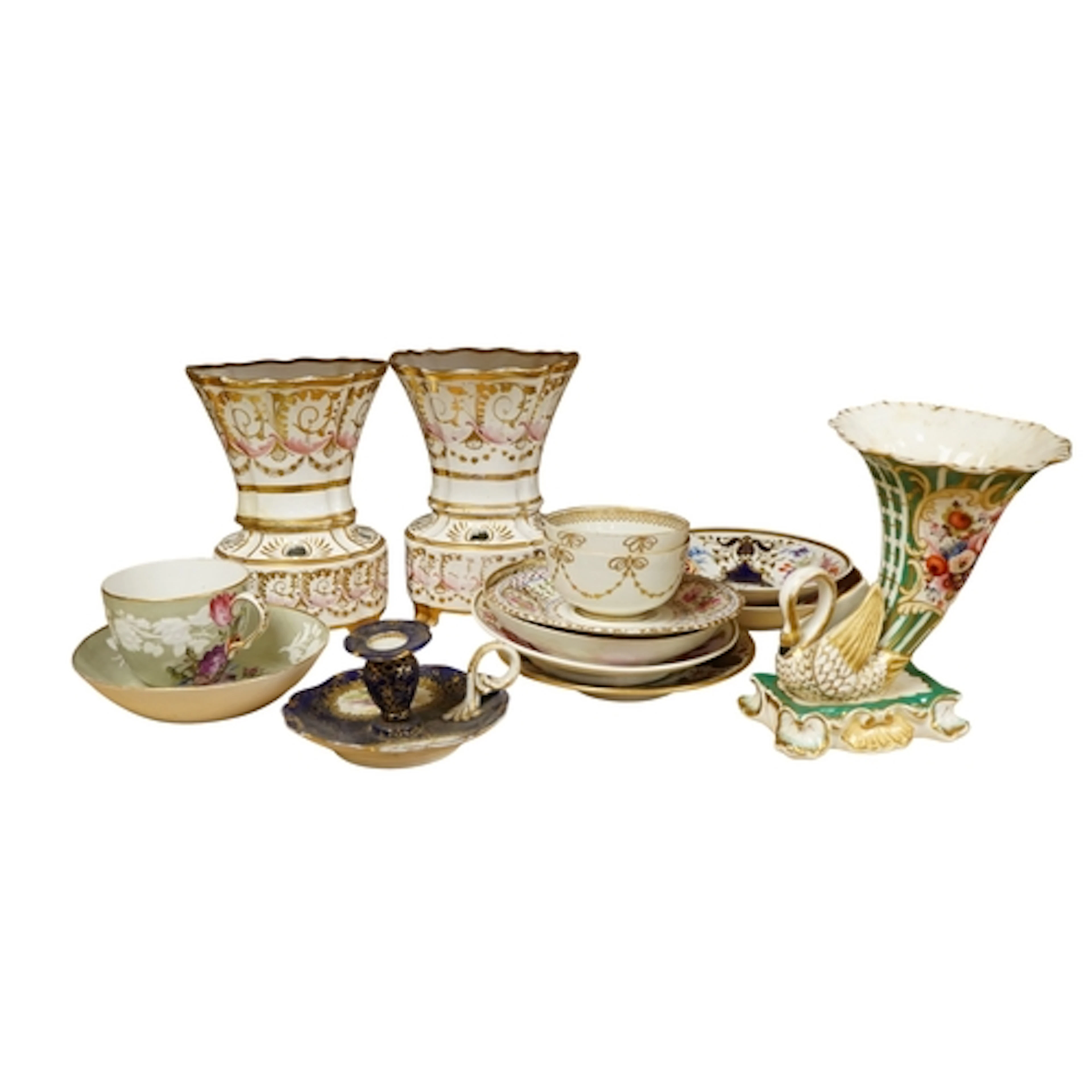 A pair of early 19th century English porcelain vases, an Eng...