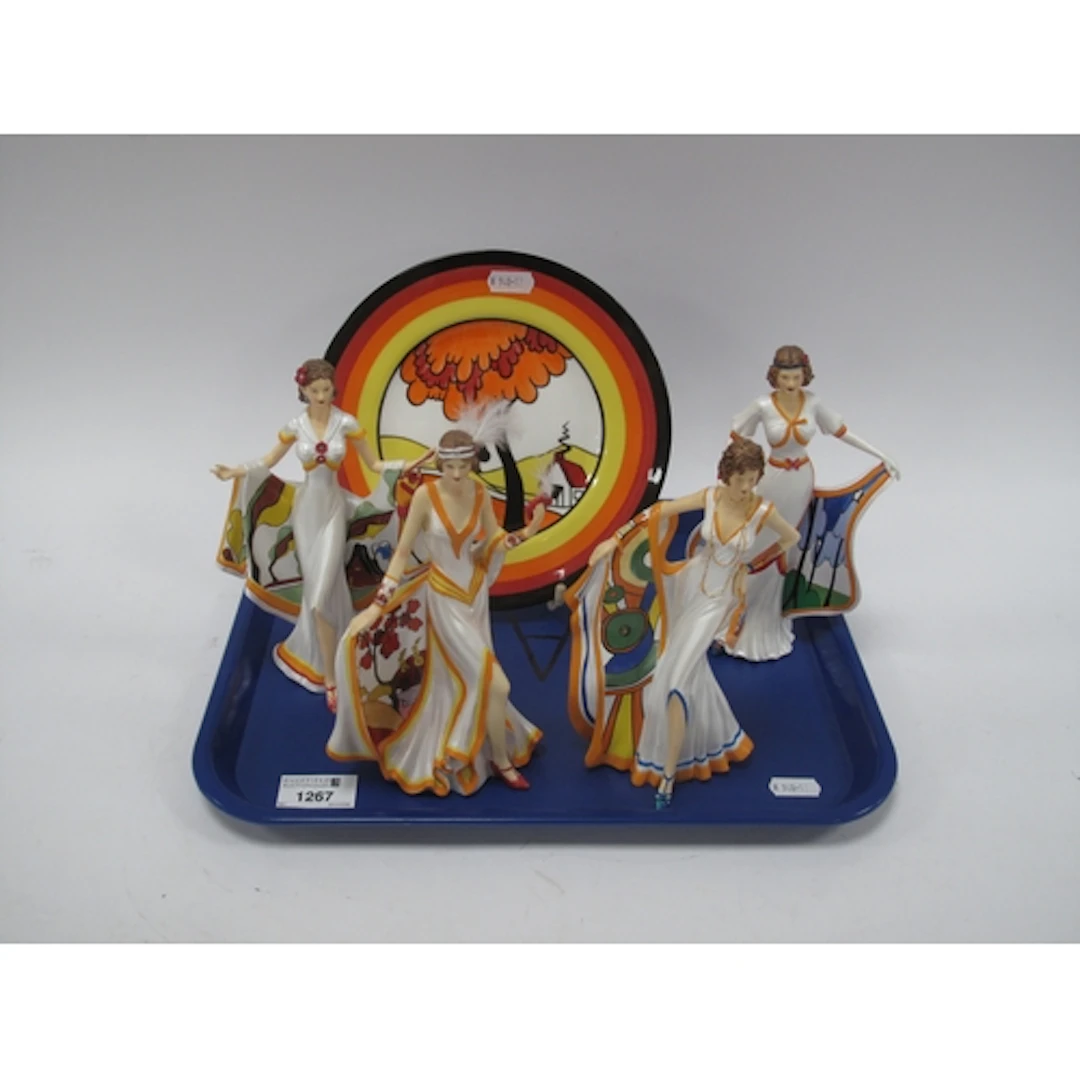 Four Bradford Exchange Clarice Cliff-inspired art figurines,...