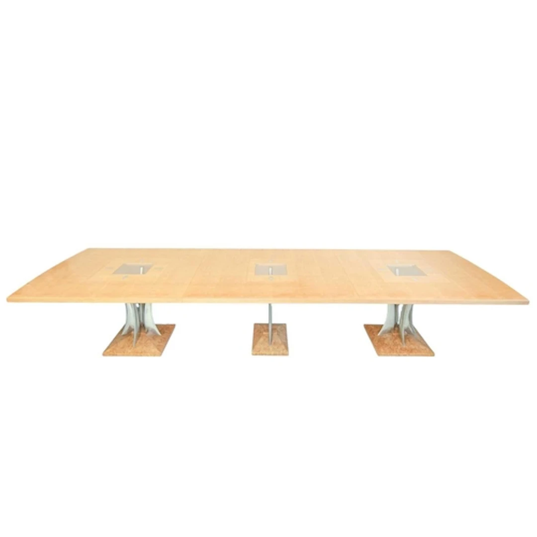 A large maple wood dining table by Senior and Carmichael. Fo...