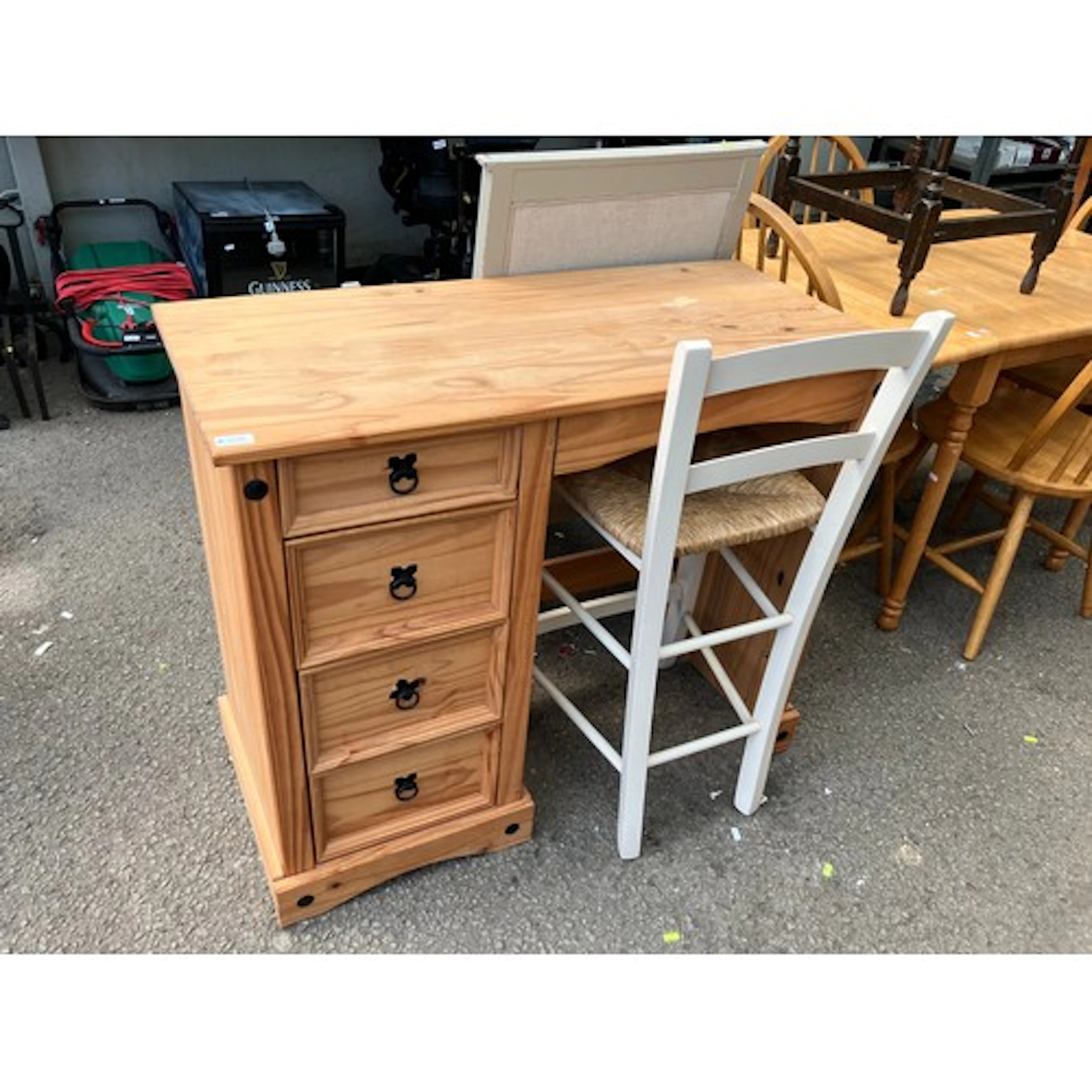 Mexican pine style desk with 4 drawers + white painted reed ...