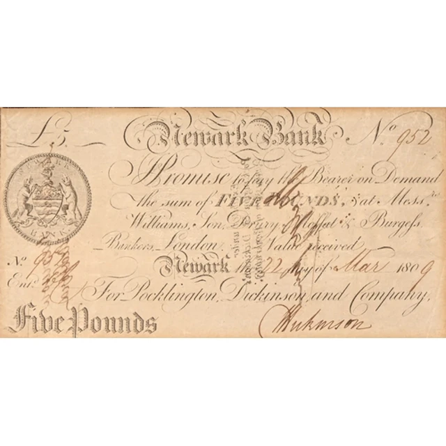 Paper money. Newark Bank, Pocklington, Dickinson & Co, F...