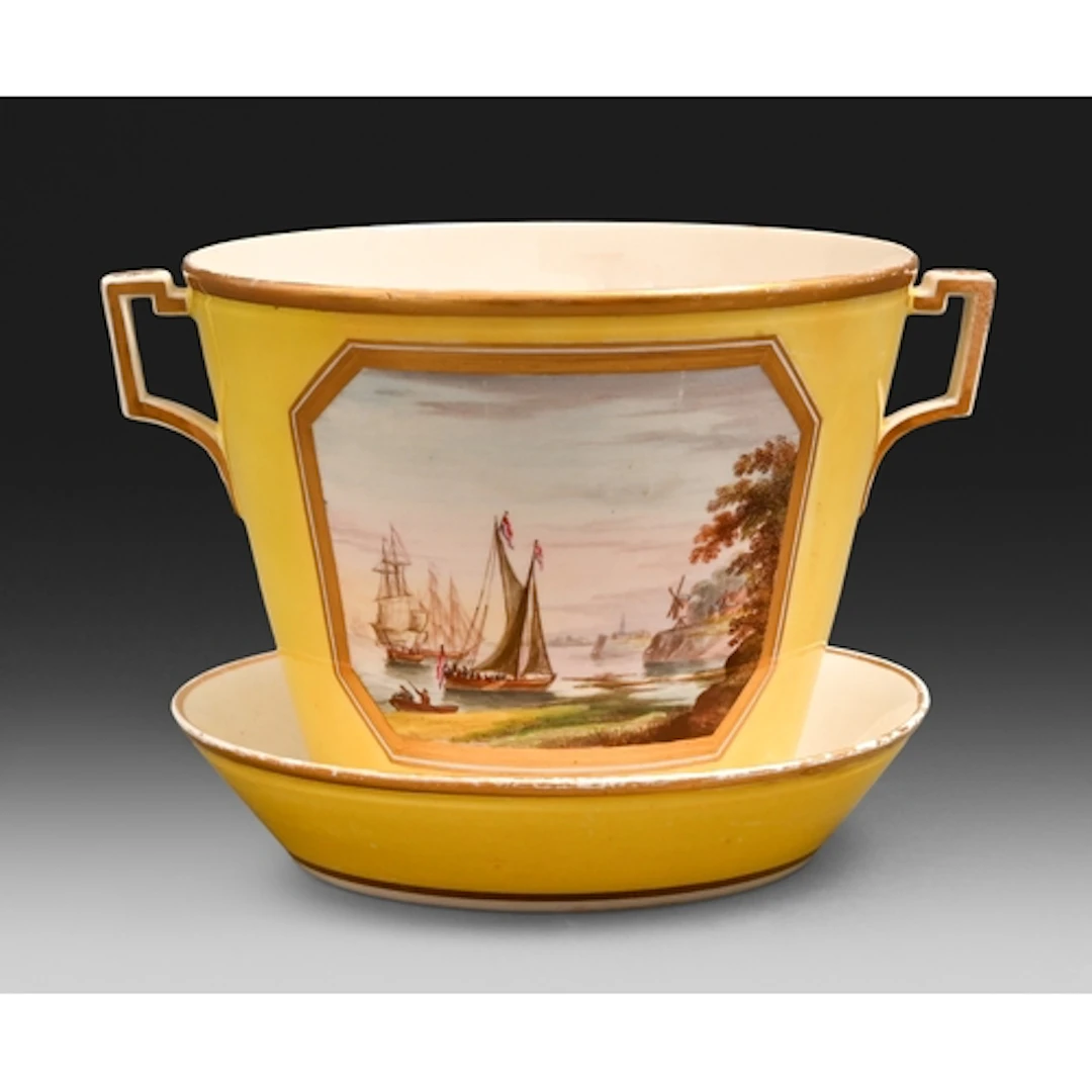A Derby cache pot and stand, c1800, painted by George Robert...