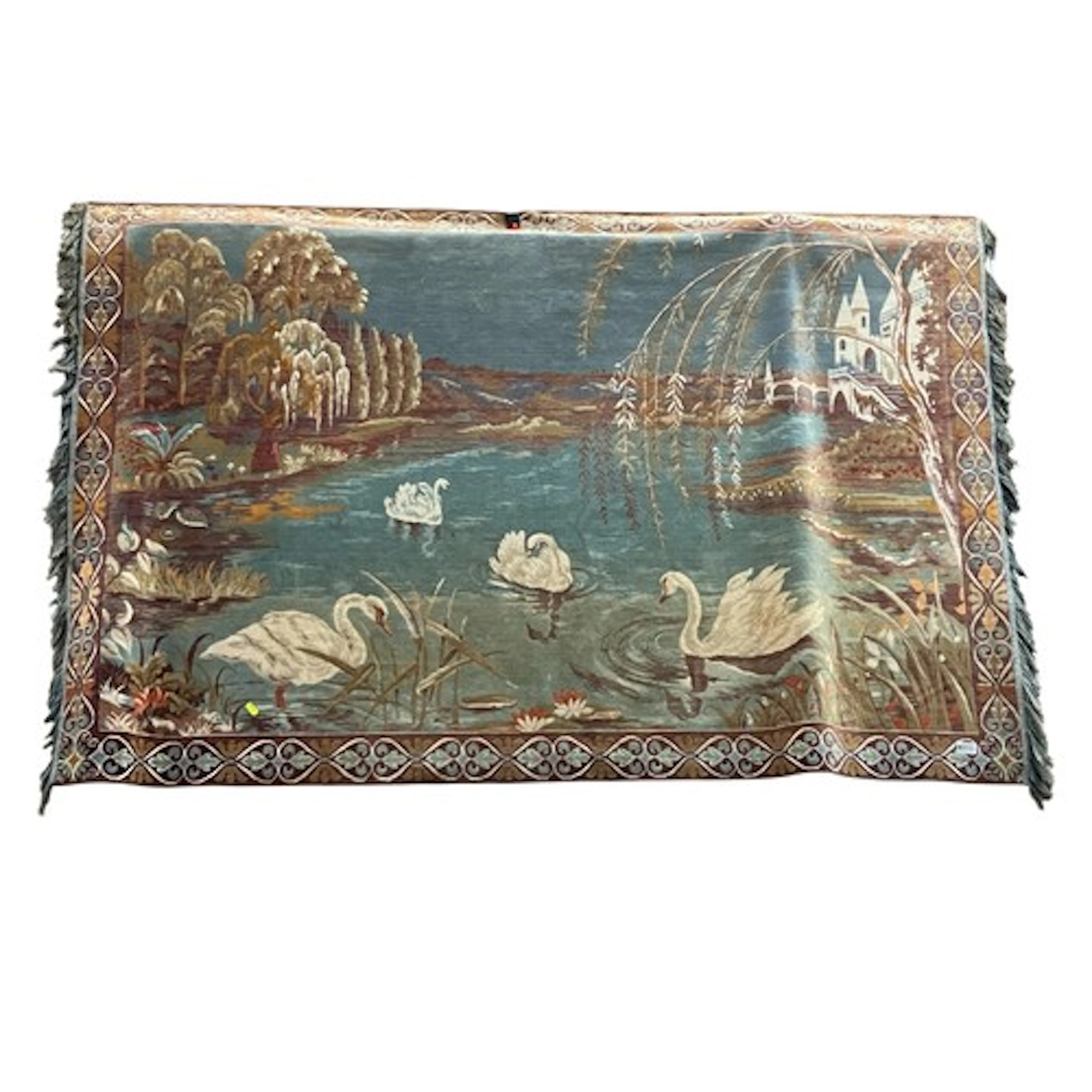 Wall hanging tapestry depicting swans on a lake 185 x 130cm