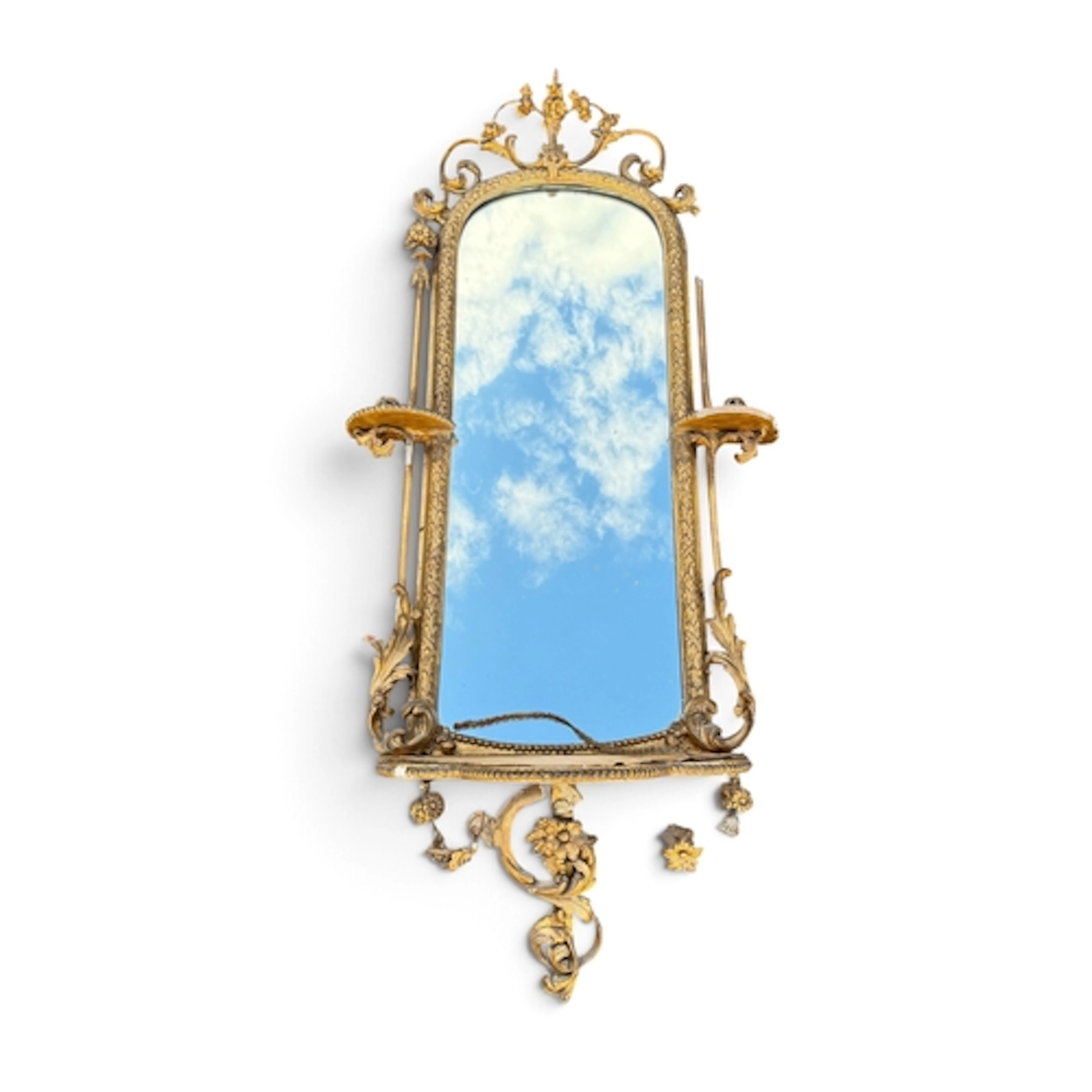 A VICTORIAN GILTWOOD AND GESSO ARCHED TOP WALL MIRROR Foliat...