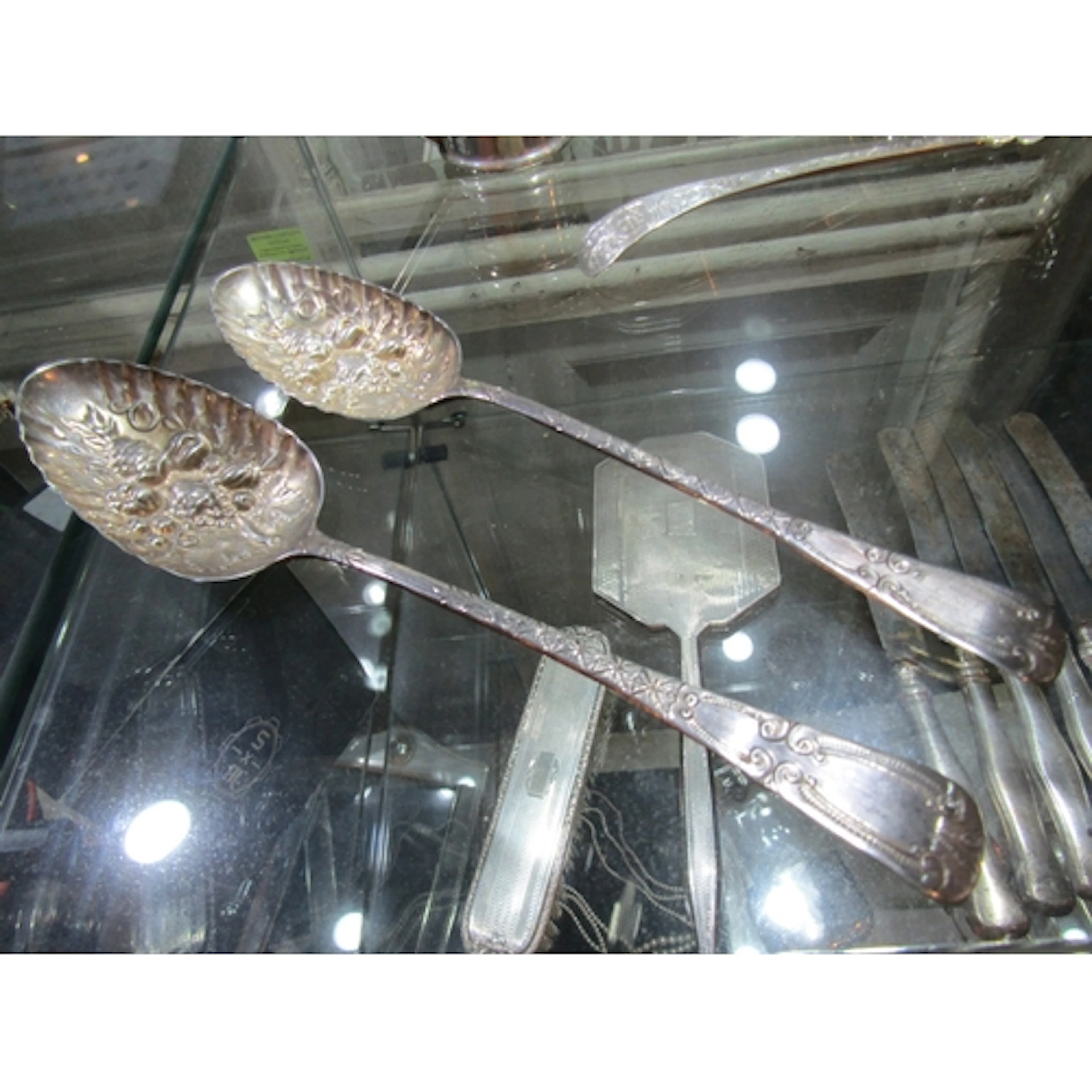 Pair of Antique Silver Berry Spoons Each Full Size