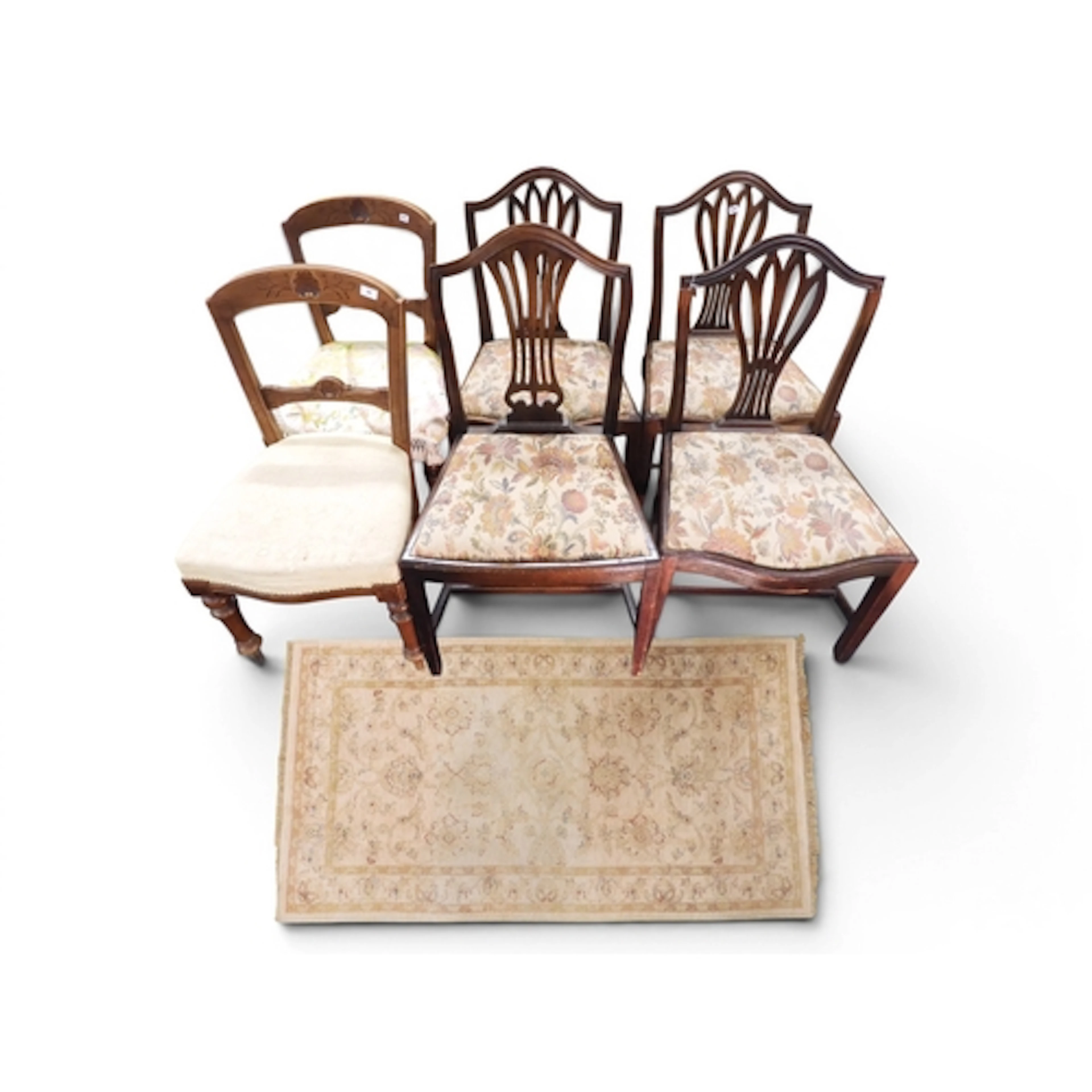 A mixed lot to include set of three 19th mahogany dining cha...