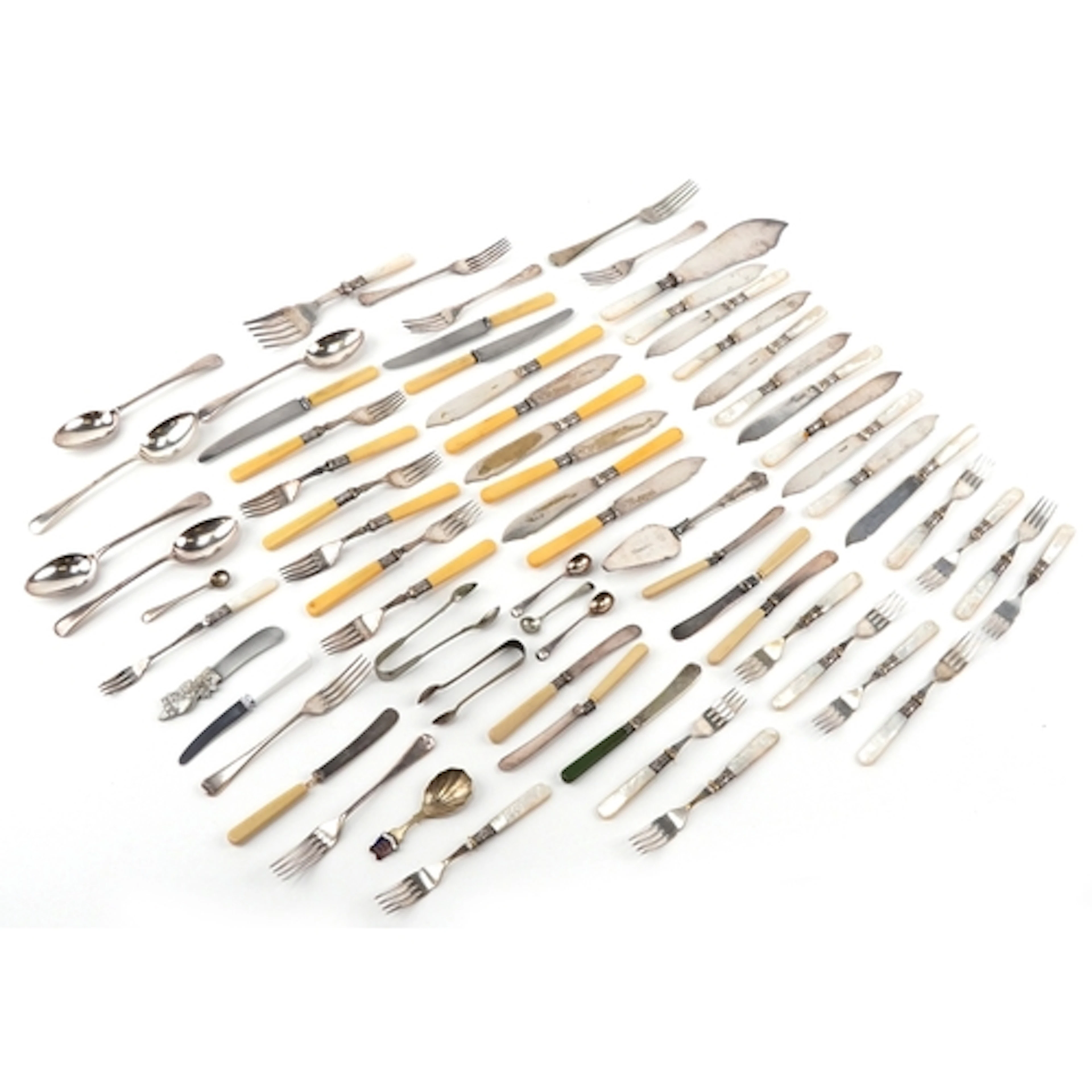 Early 20th century fish knives and forks including mother of...