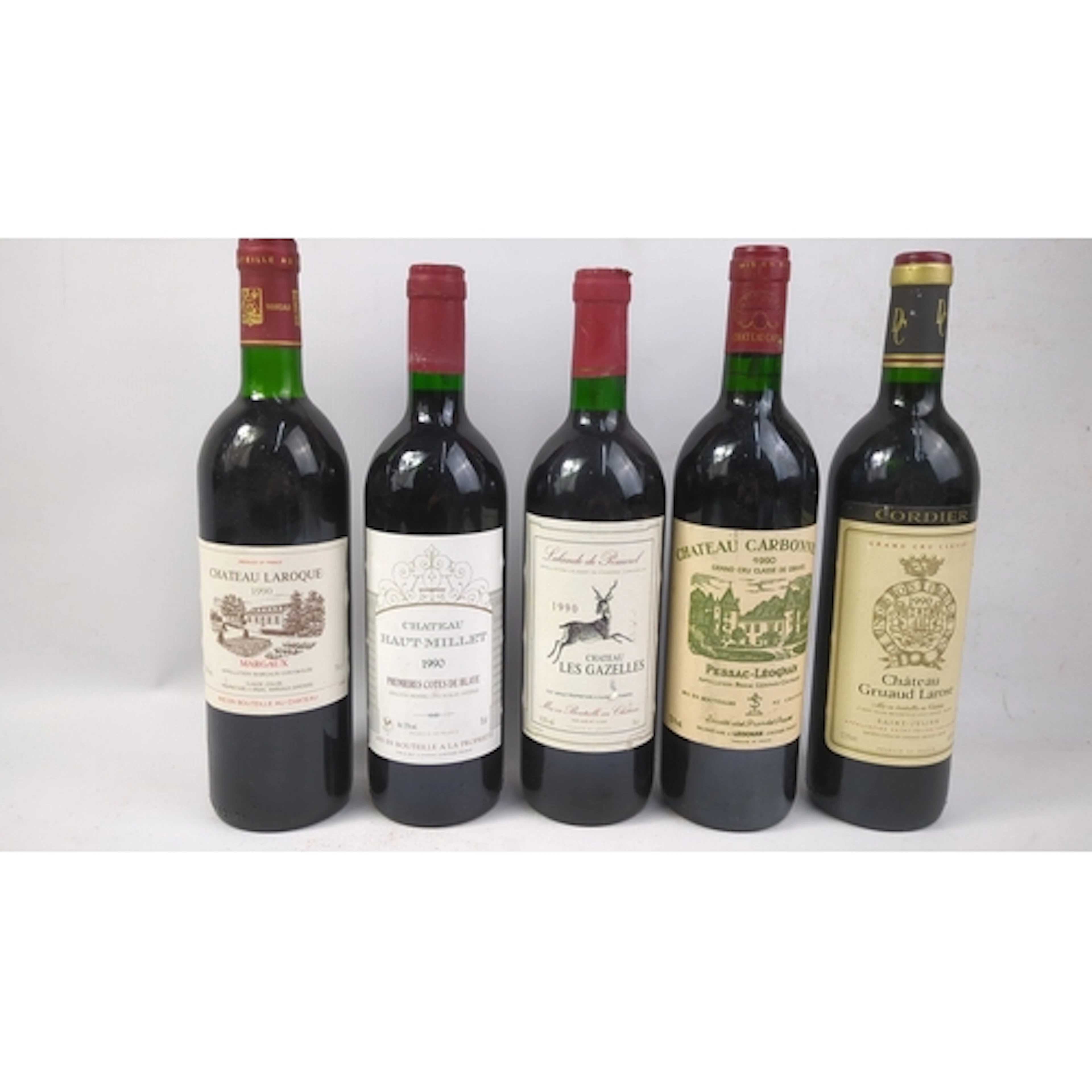 5 x bottles of 1990 vintage French red wine: Château Laroque...