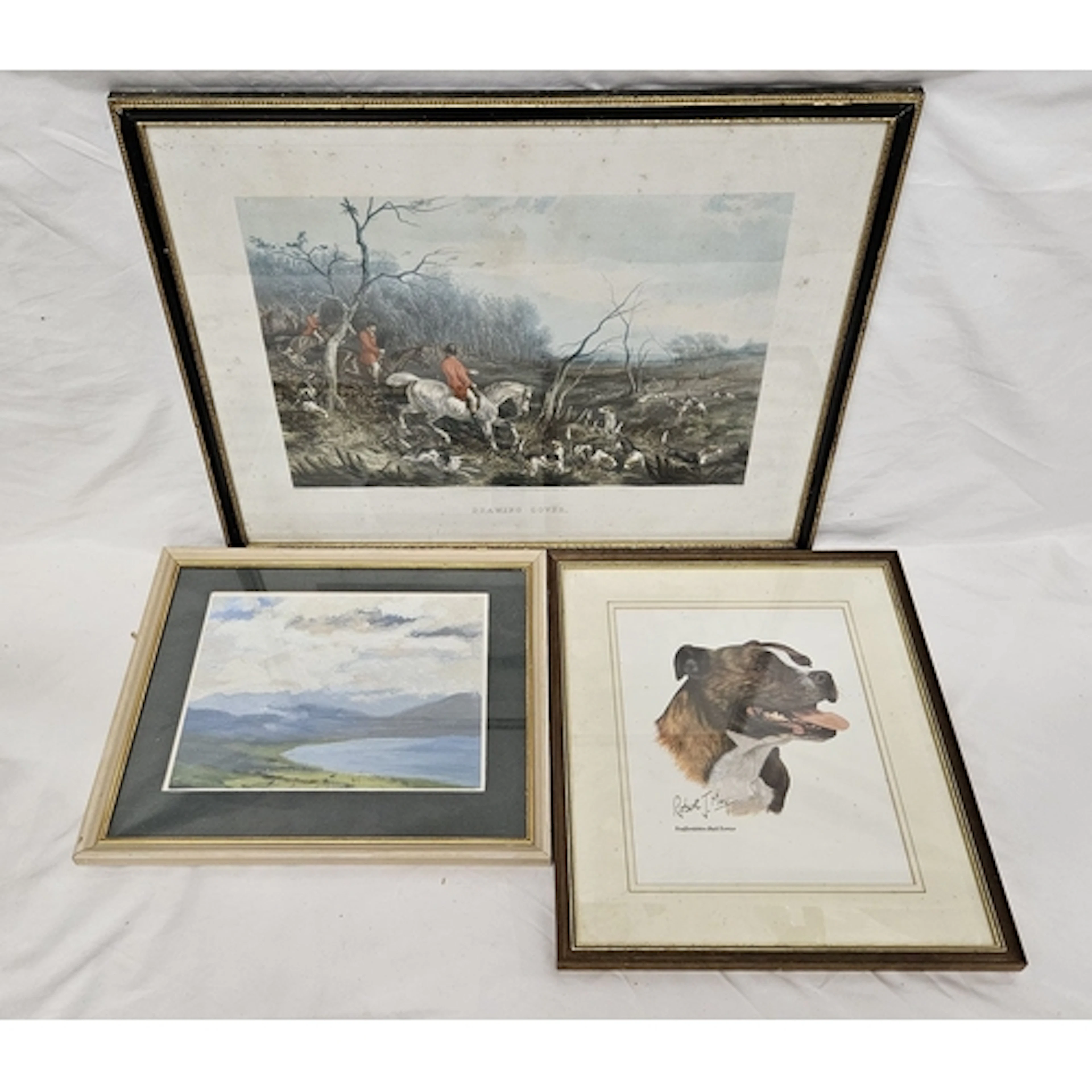 F/g Oil/Acrylic on paper, landscape, F/g print of a bull ter...