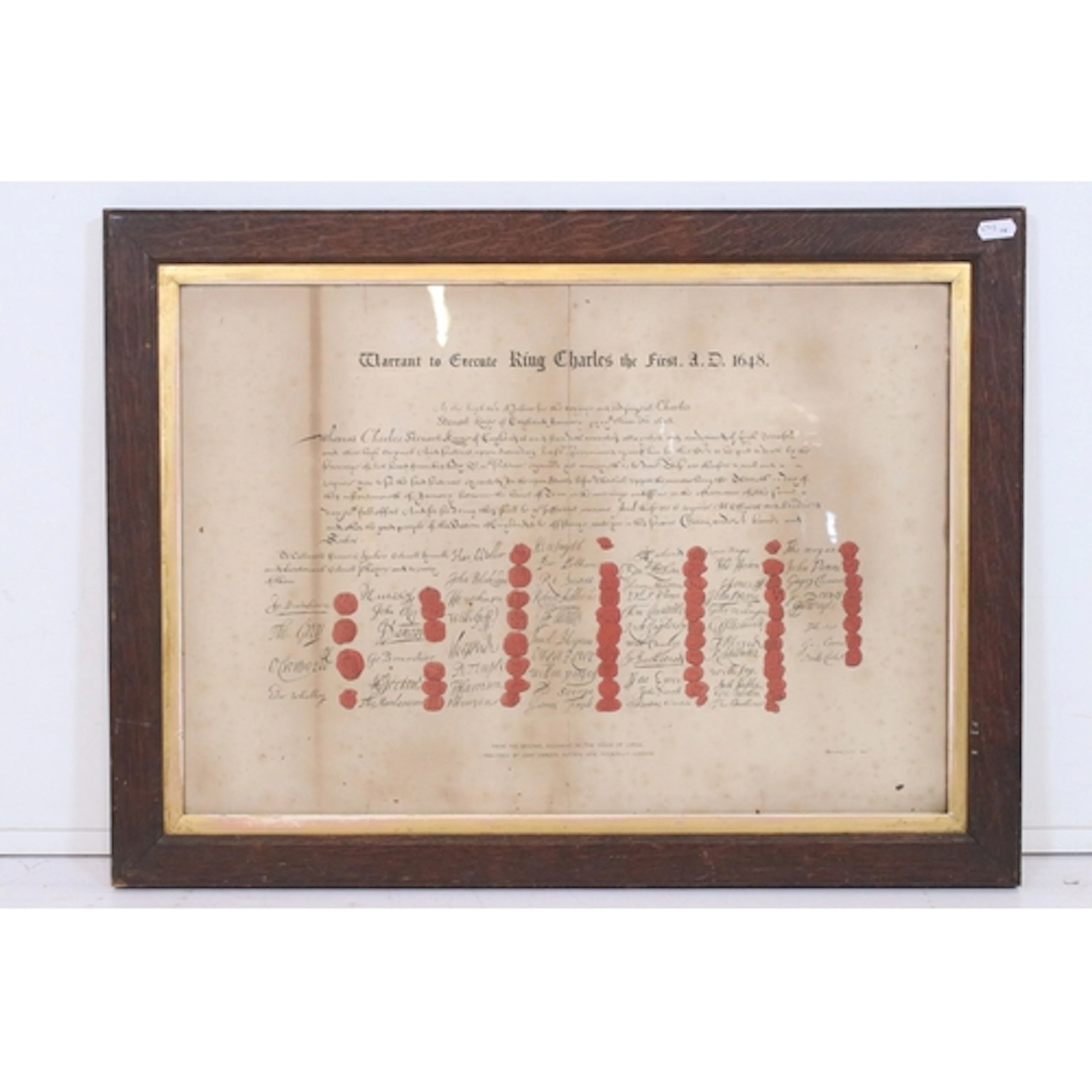 "Warrant to Execute King Charles First AD 1648", a copy from...