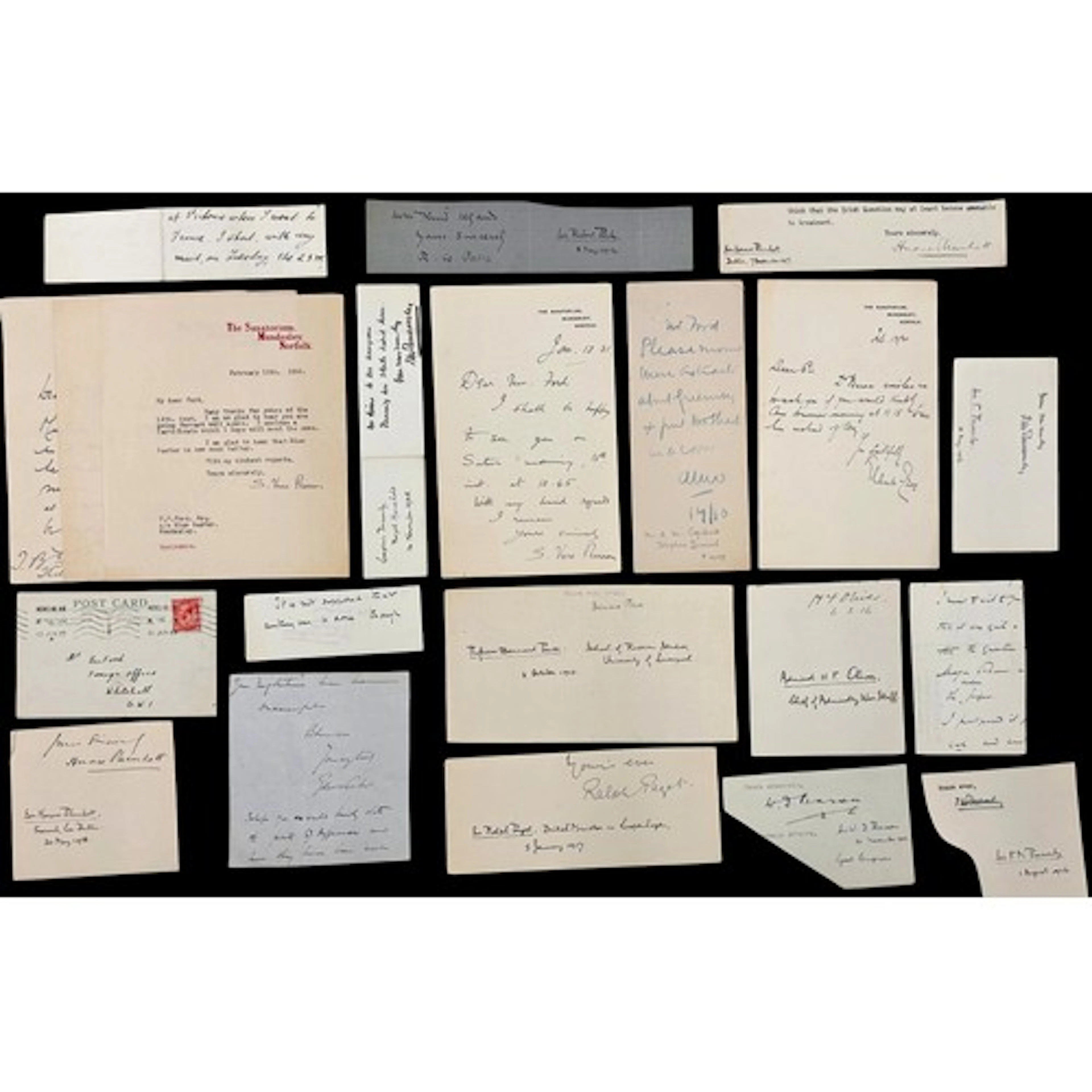 A collection of clipped ink autographs of prominent people, ...