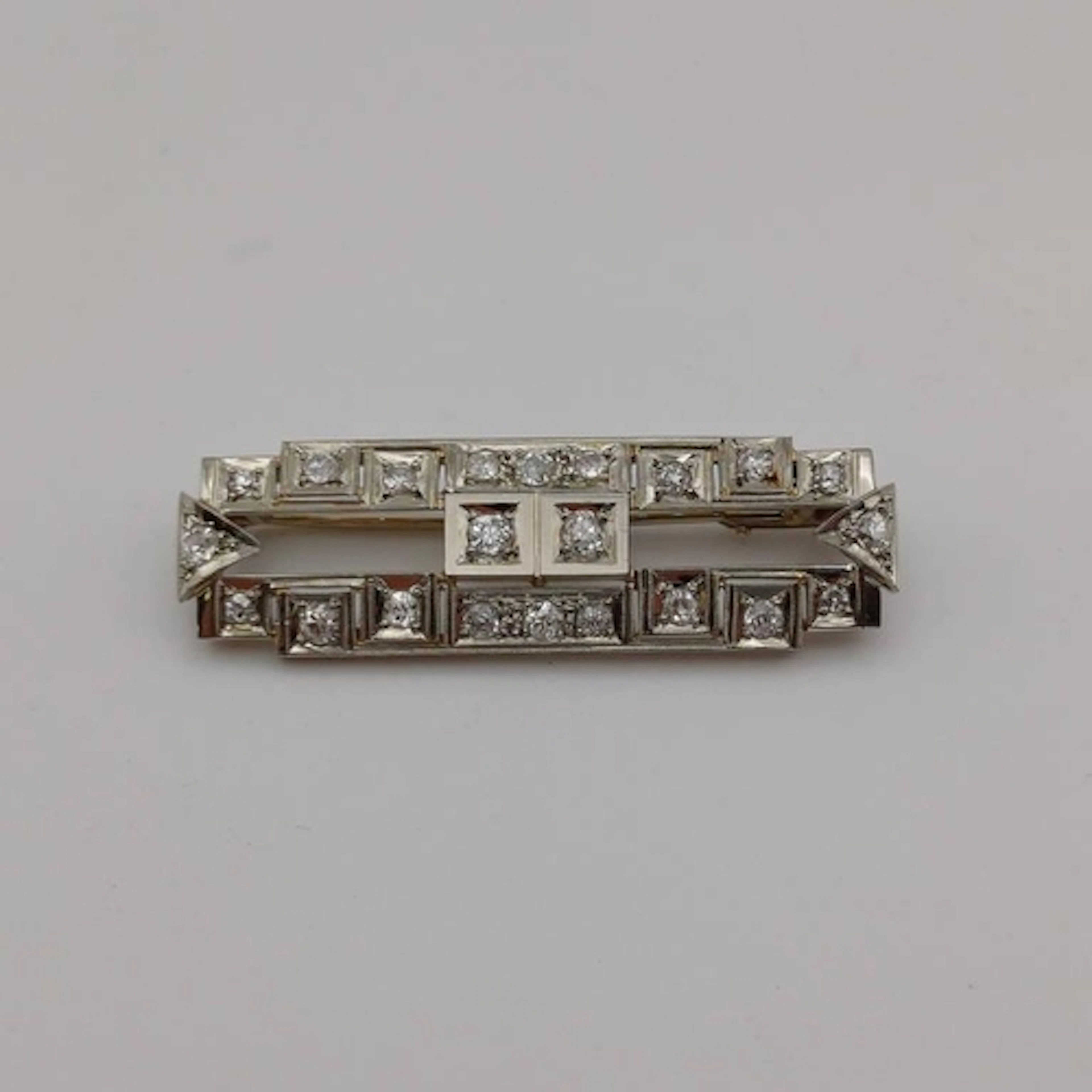 ART DECO DIAMOND SET BROOCH WITH EUROPEAN OLD CUT DIAMONDS A...