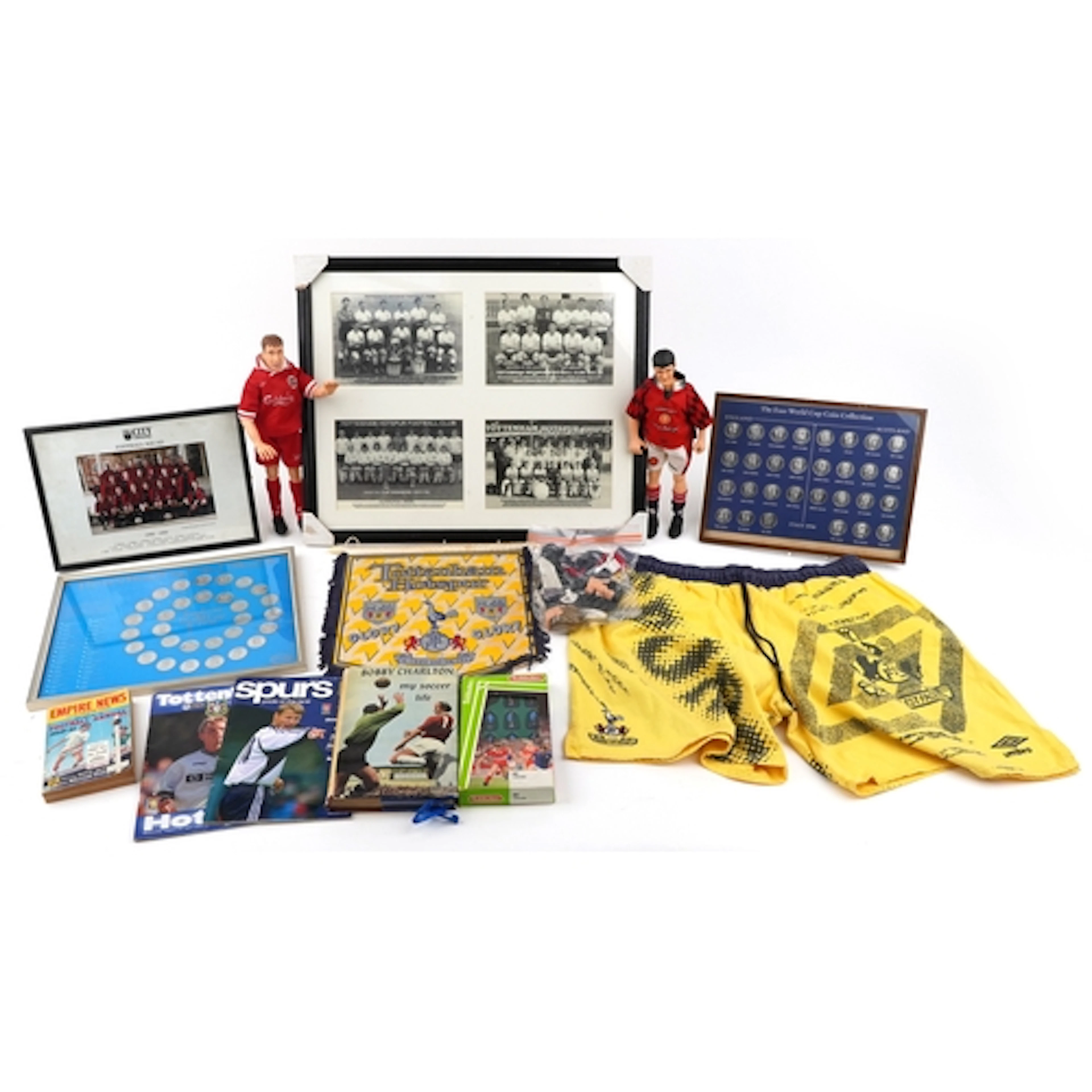Football memorabilia including framed sets of collector's co...