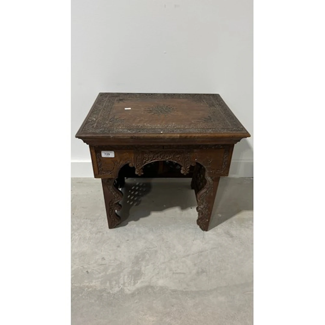 Indonesian carved hardwood travel desk with a rectangular to...
