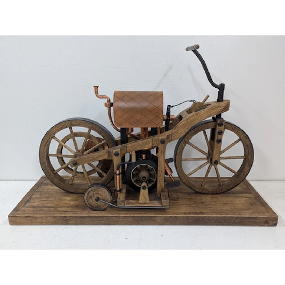 A scratch built model of an 1885 Daimler Reitwagen, mounted ...