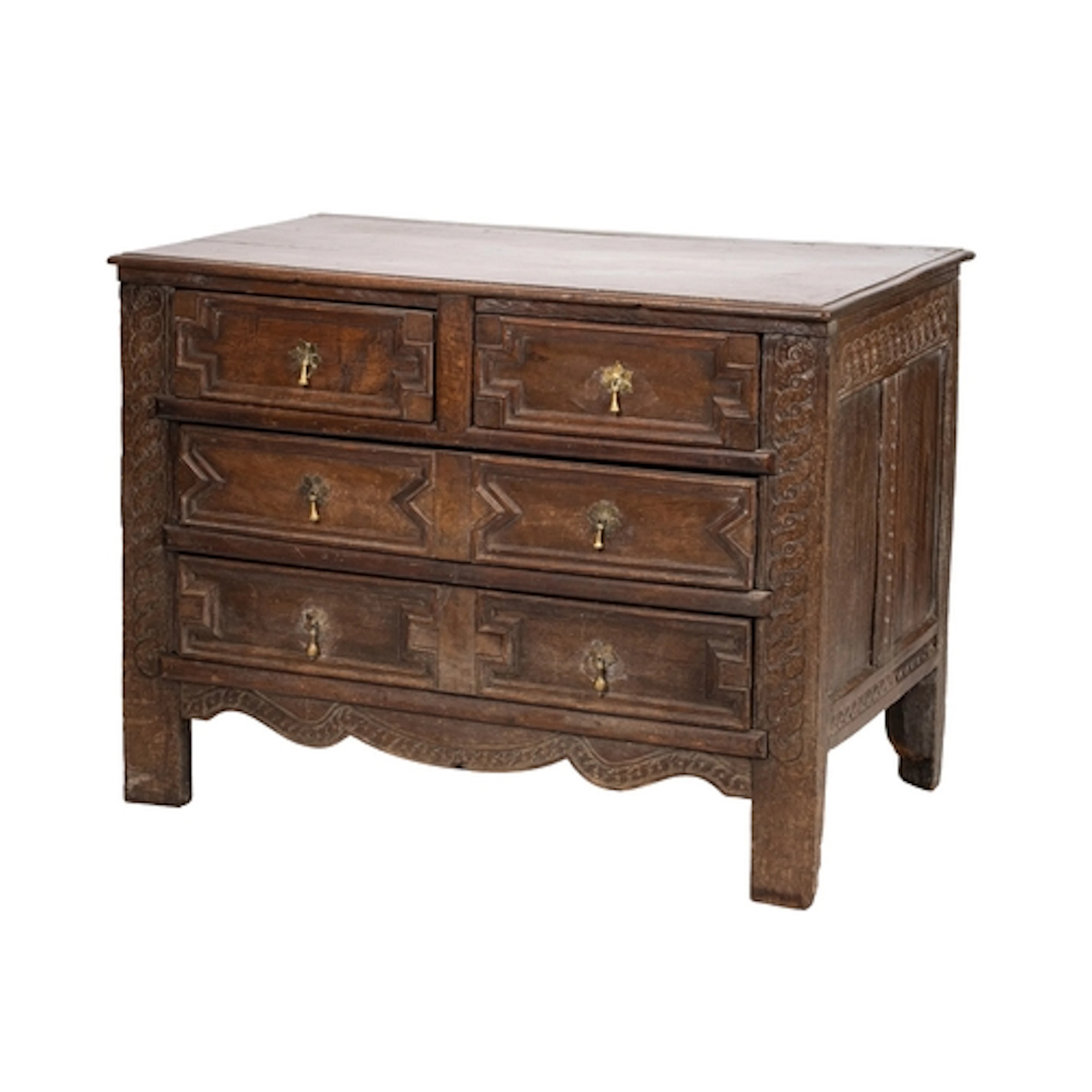 A William & Mary oak chest of drawers, late 17th century; th...