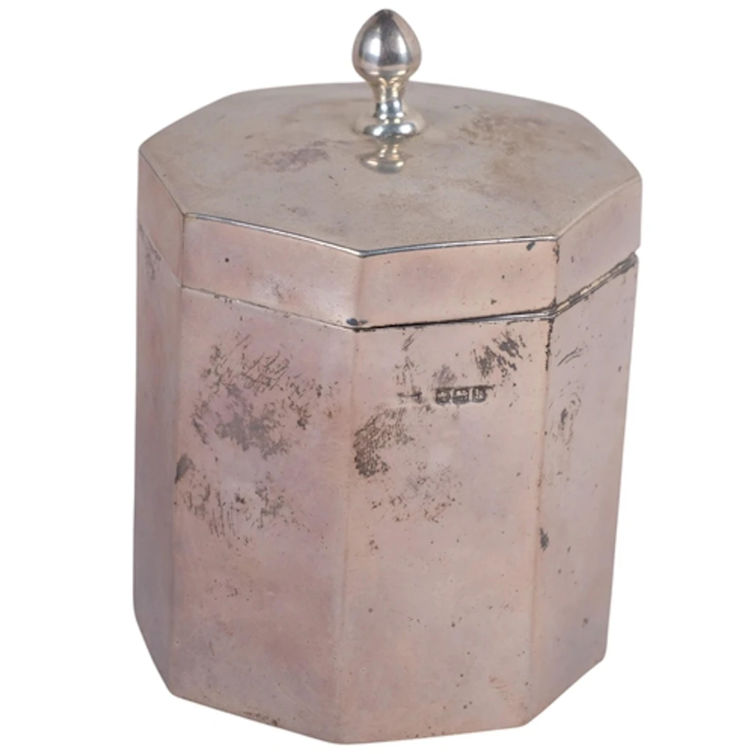 A George V silver tea caddy, Walker & Hall, Sheffield 1927, ...