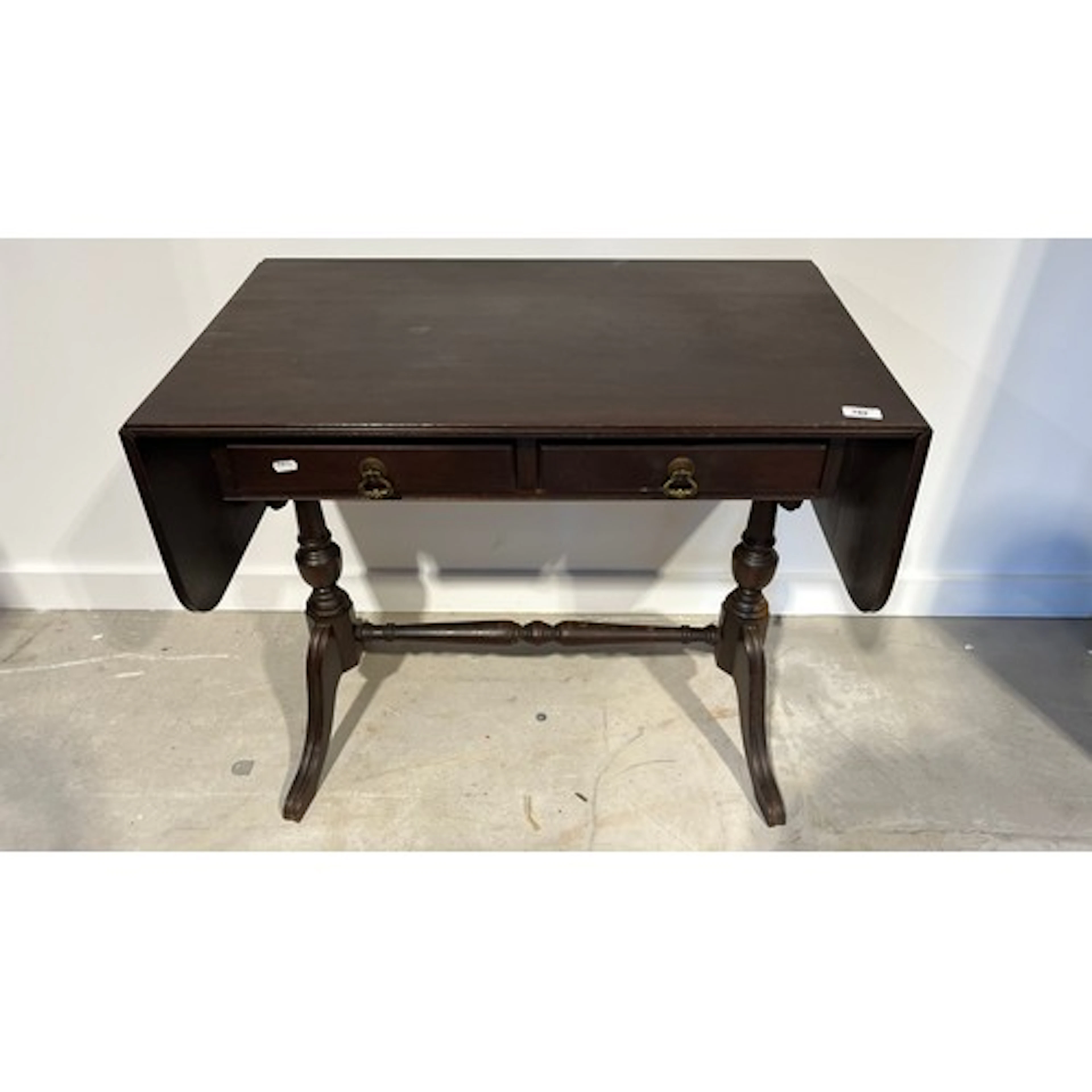 Mahogany drop leaf sofa table with two drawers, 141cm x 73cm...