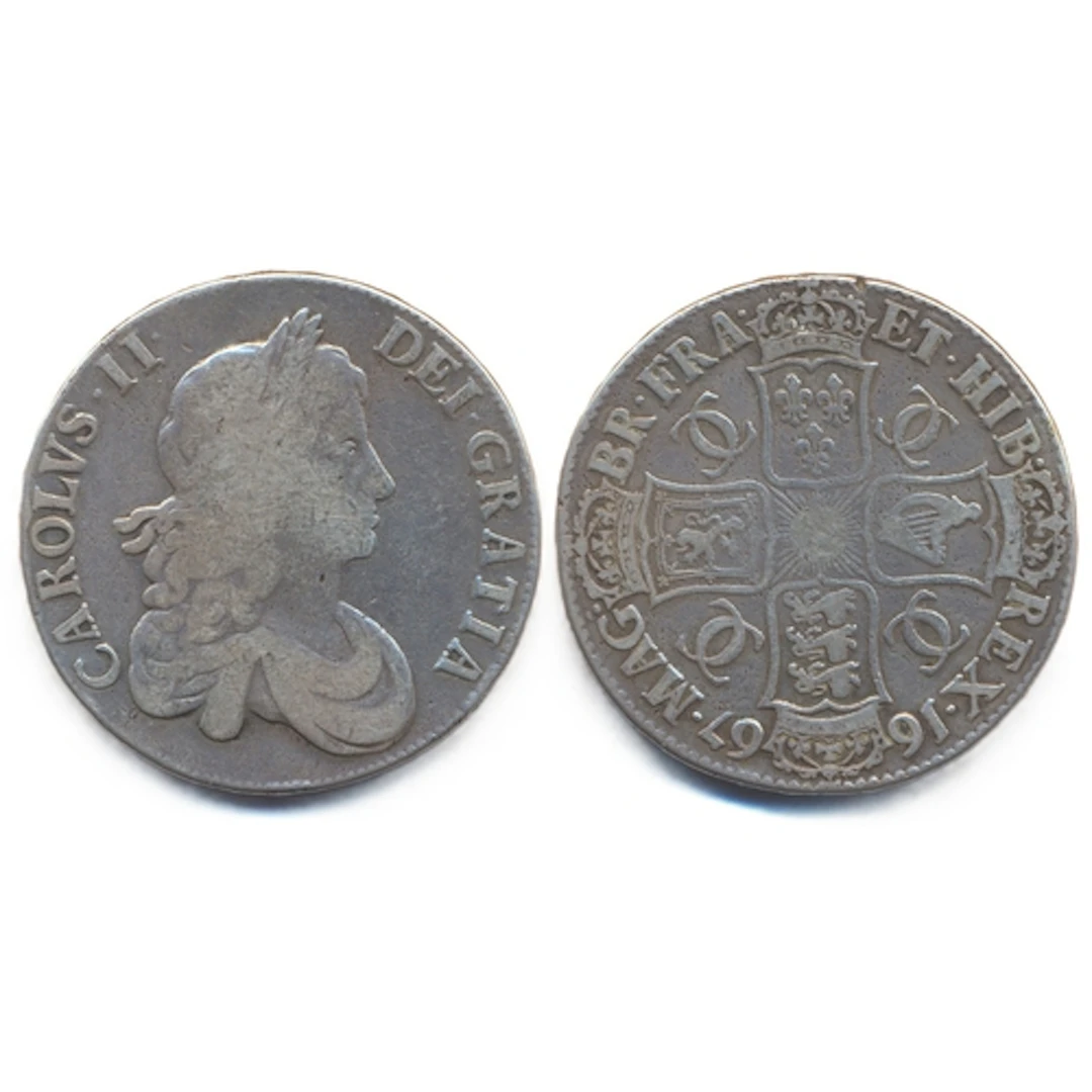 1667 crown, second bust, AN. REG, good fine. (Y)