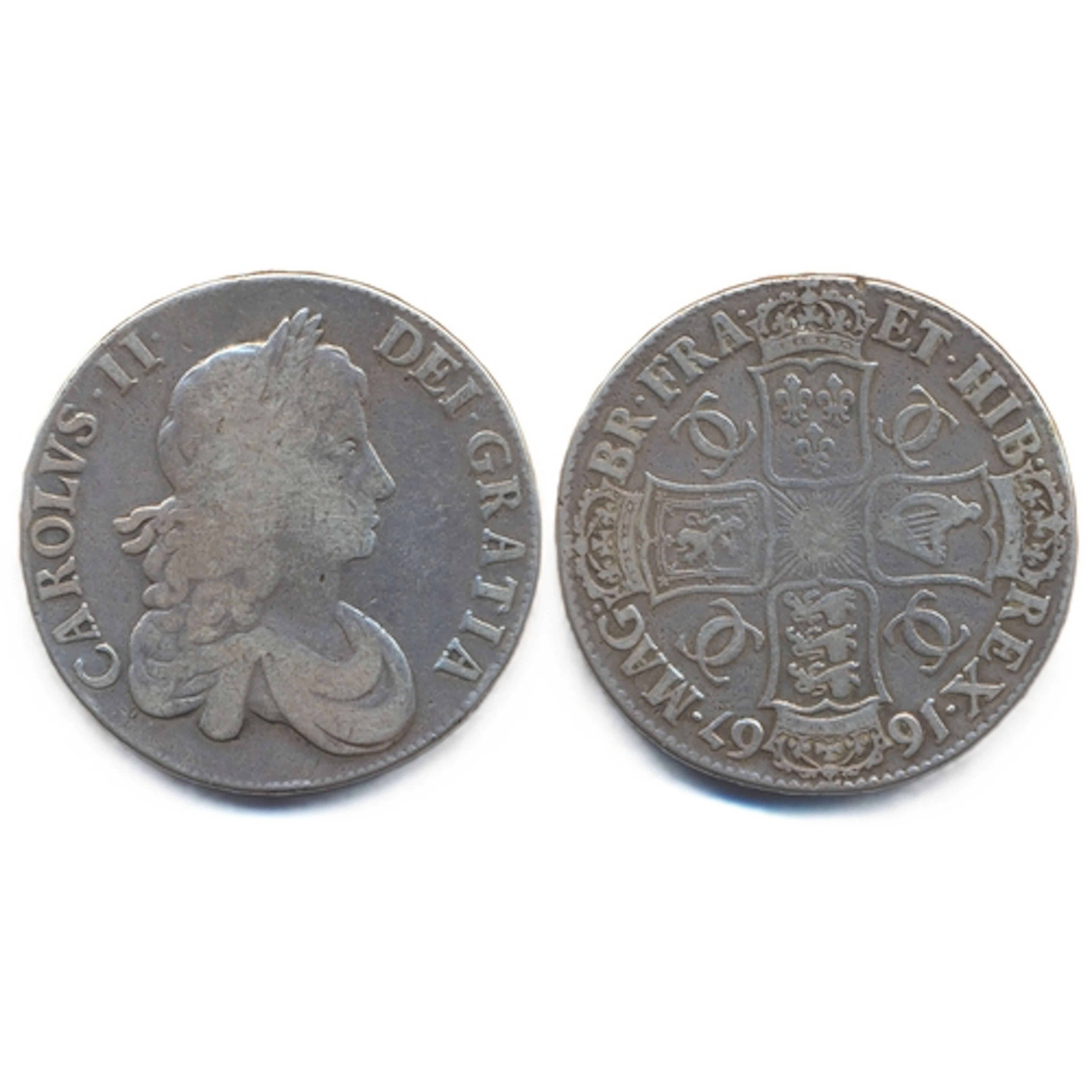 1667 crown, second bust, AN. REG, good fine. (Y)