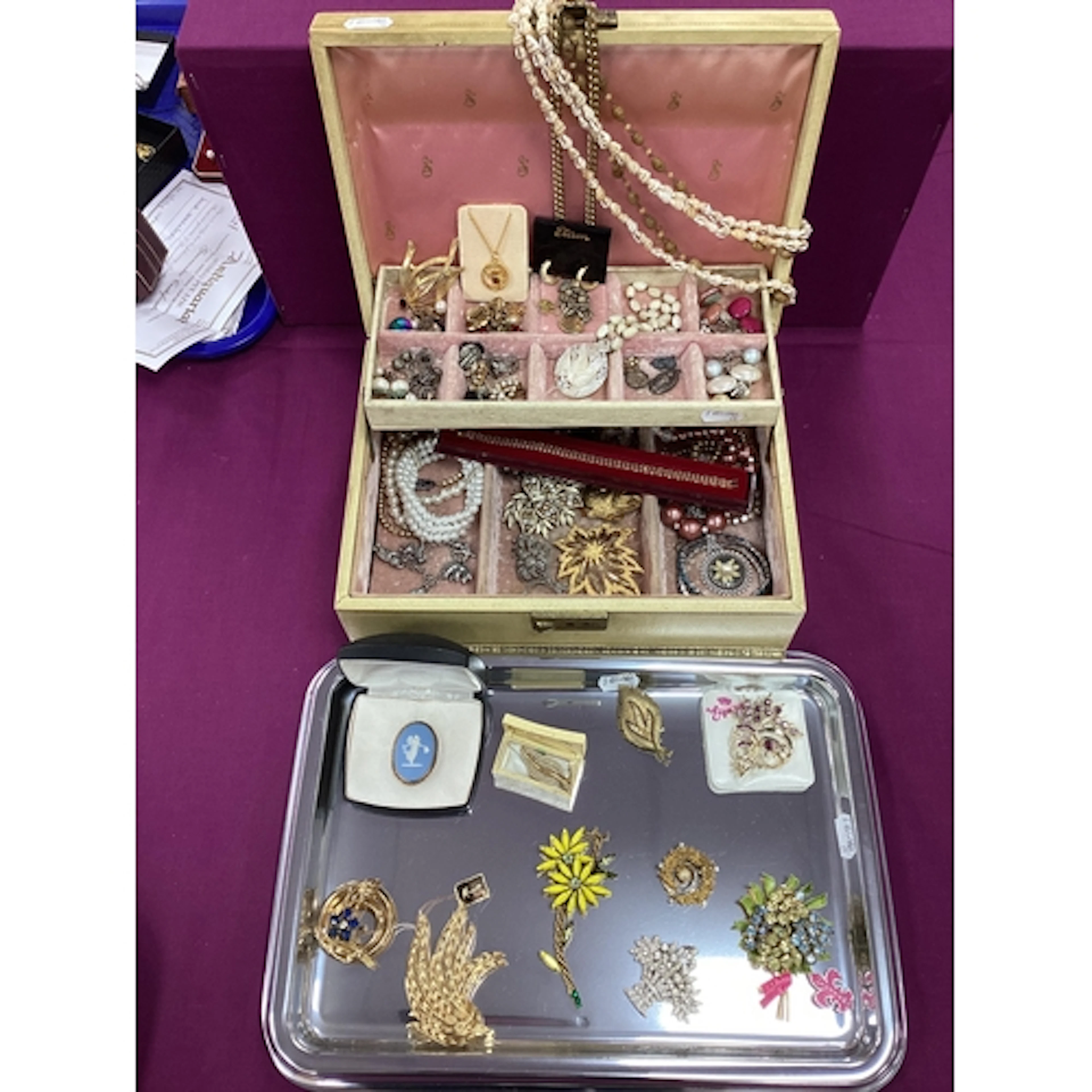 A Collection of Assorted Brooches, including Wedgwood blue j...