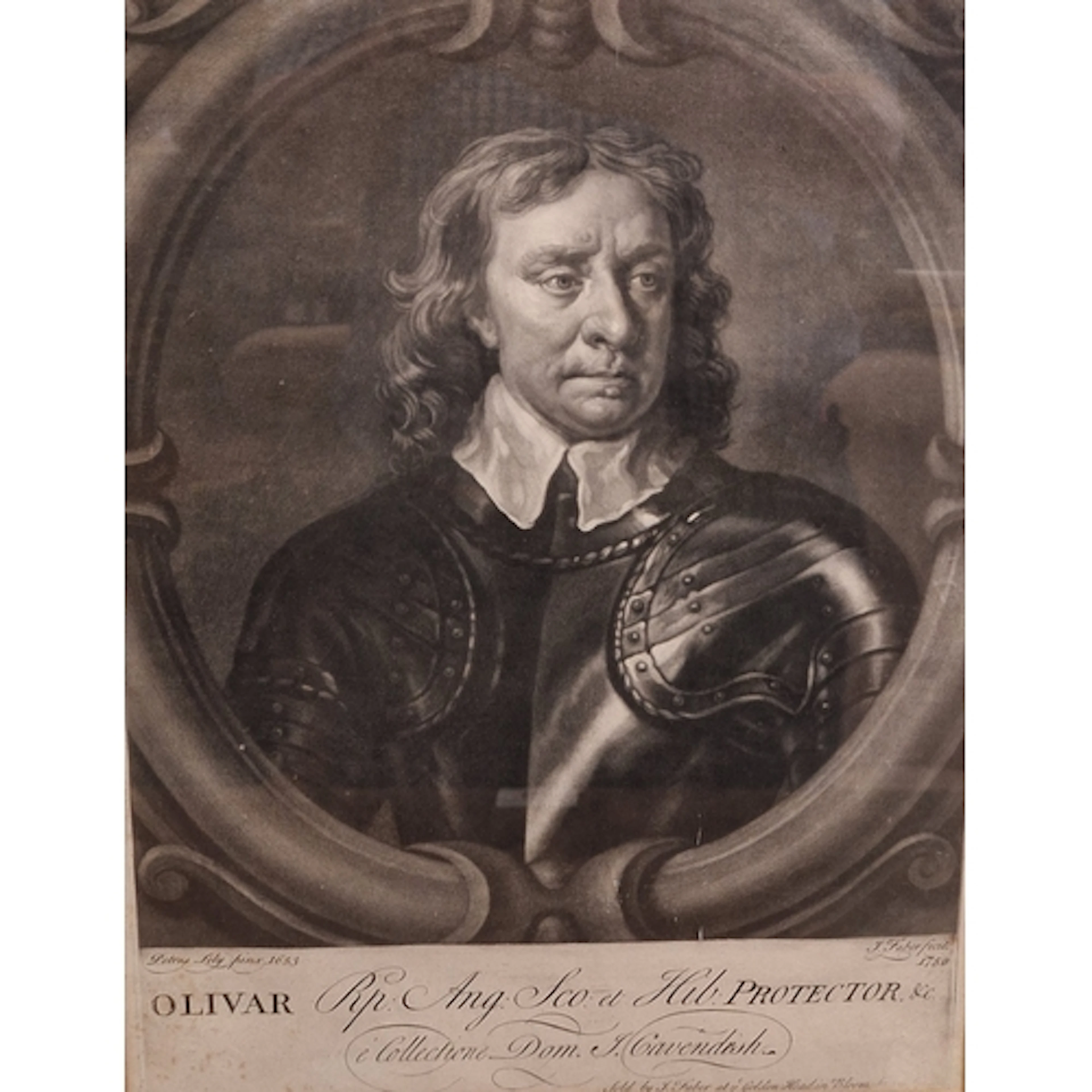 AFTER SIR PETER LELY. Oliver Cromwell in armour, mezzotint e...