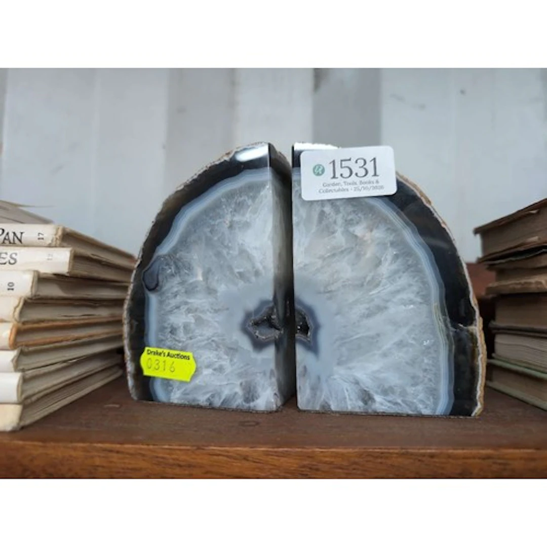 Natural polished agate bookends