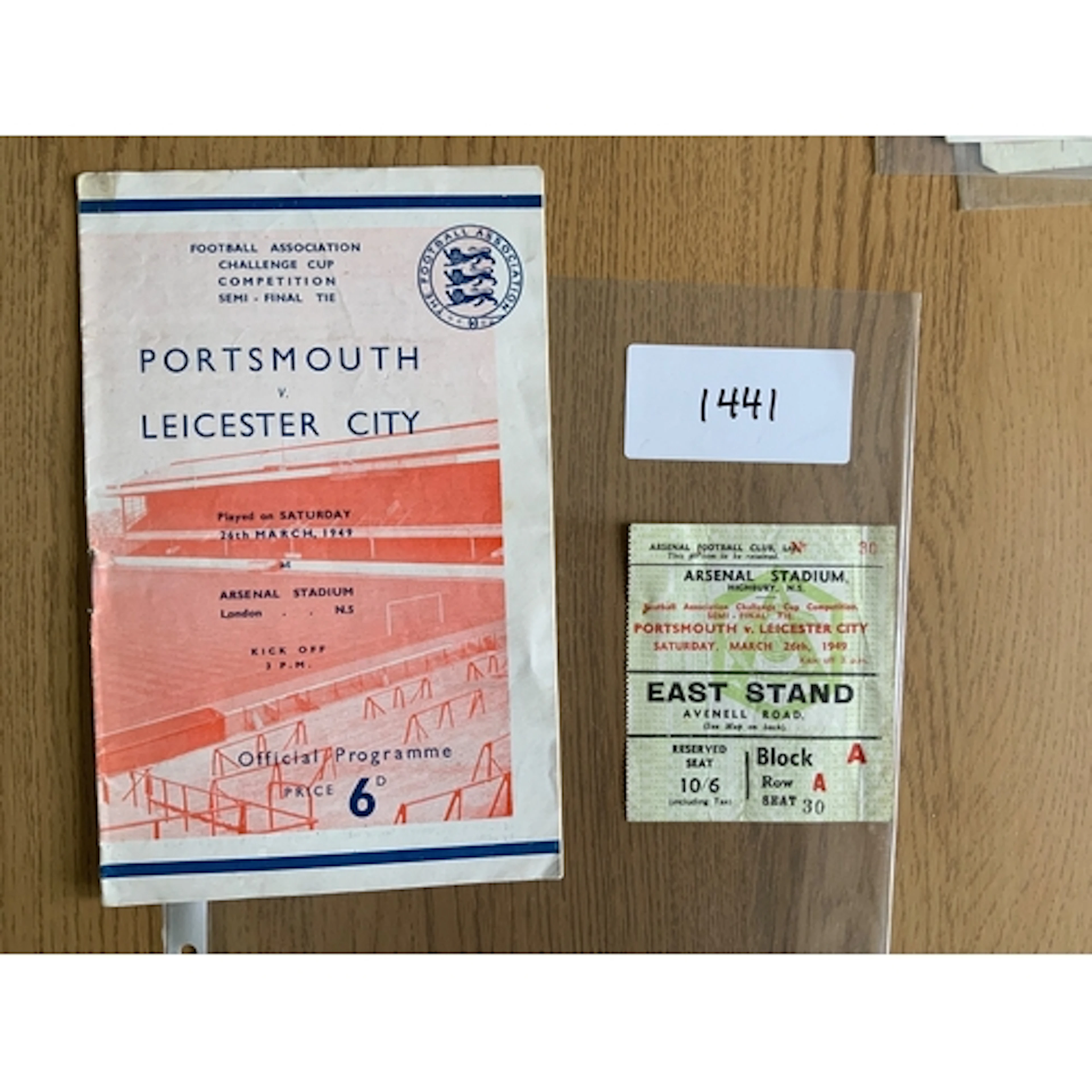1949 FA Cup Semi Final Football Programme + Ticket: Portsmou...