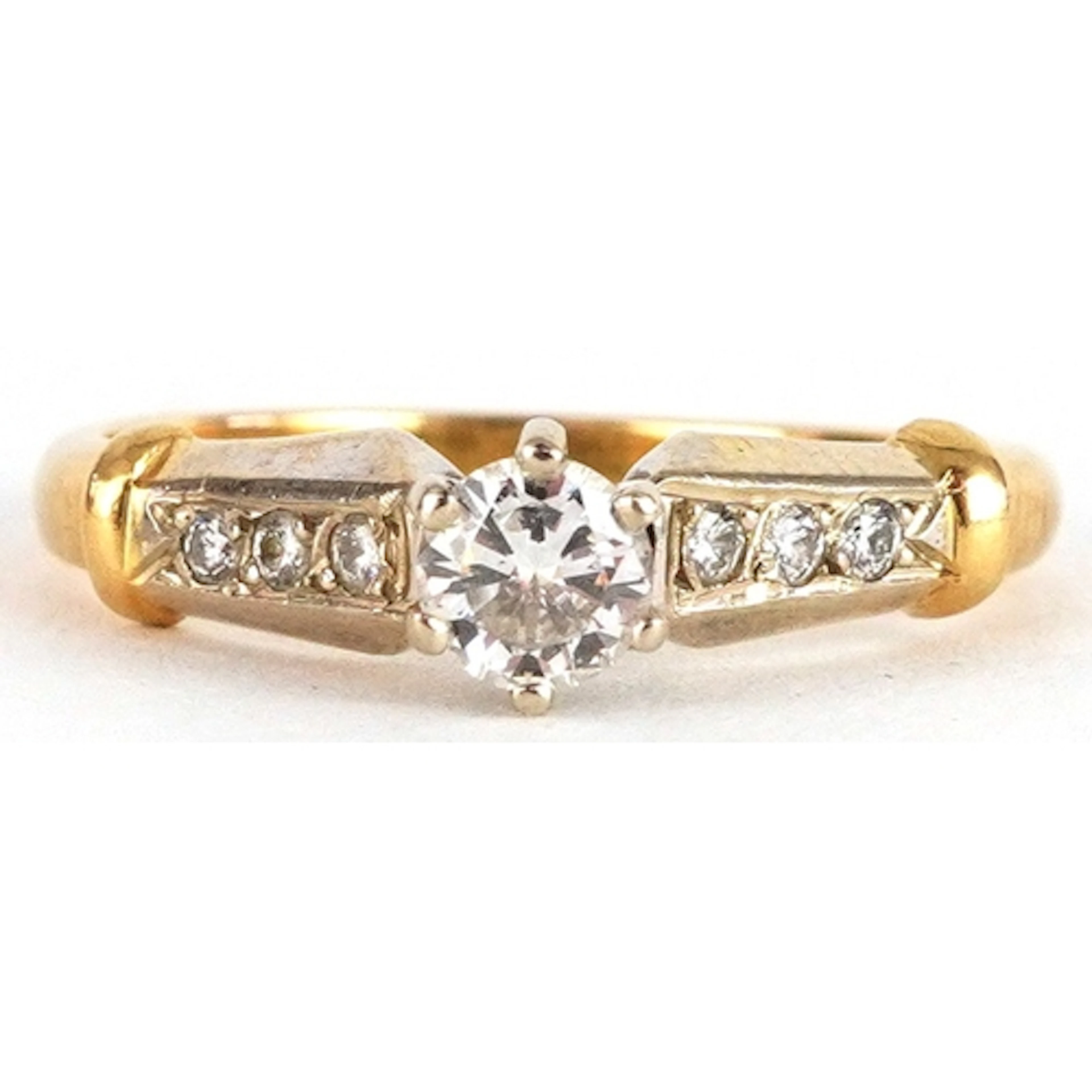 18ct gold diamond solitaire ring with diamond set shoulders,...