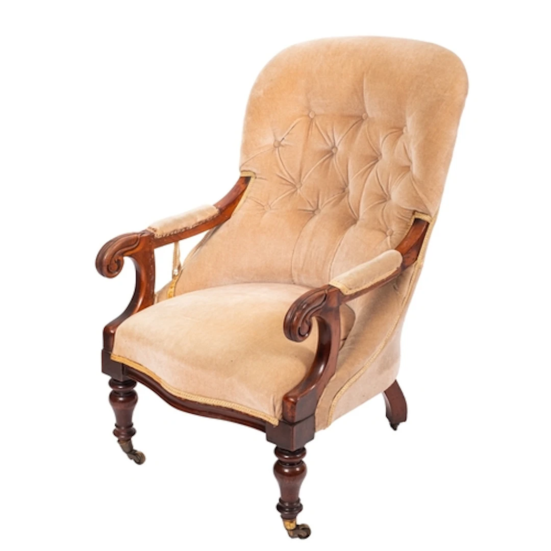 A William IV walnut and upholstered open armchair, circa 183...
