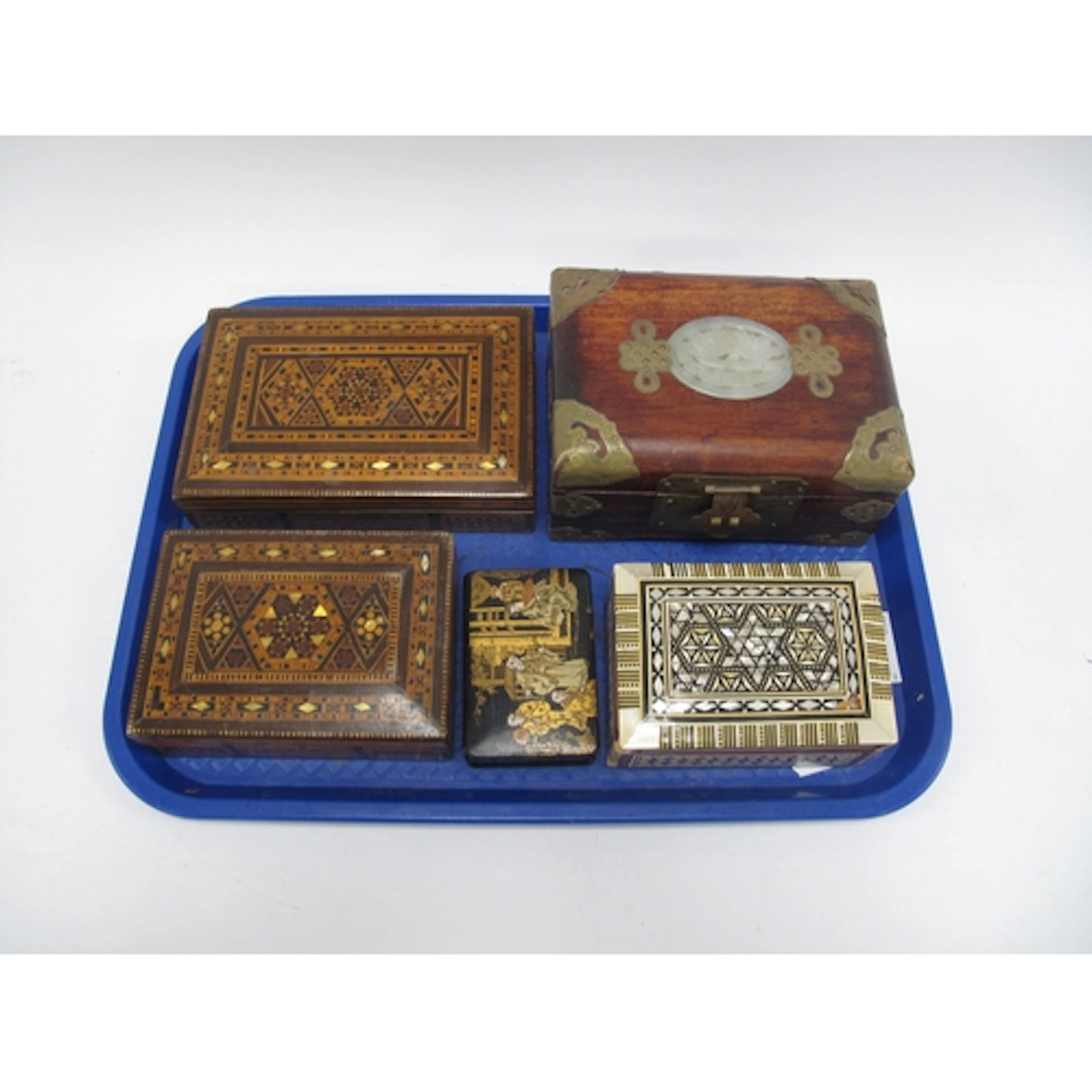 Inlaid Hardwood Boxes, Chinoiserie Papier Mache Box, 9cm wid...