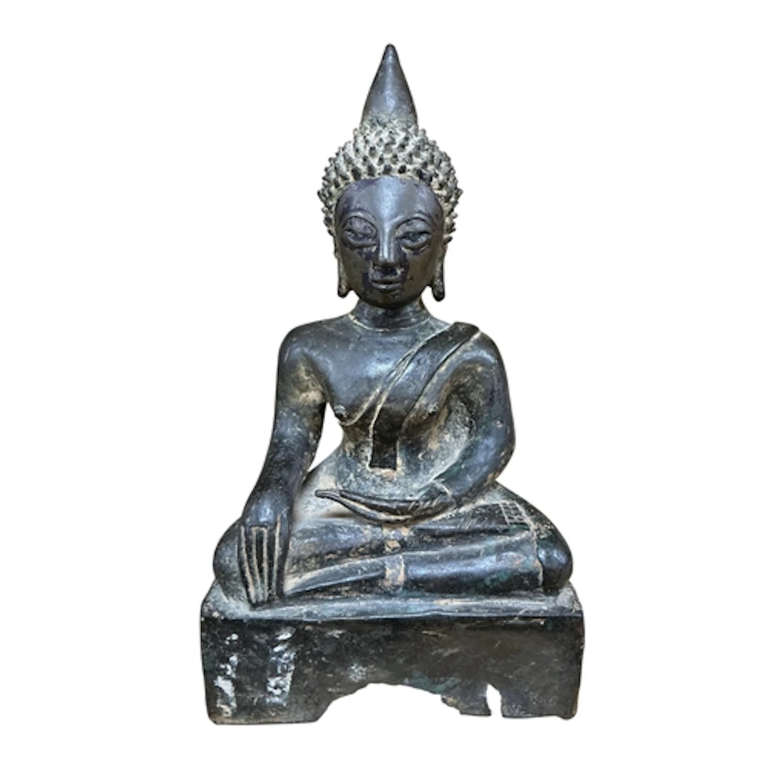 A dark patinated Sino Tibetan bronze Buddha, height 25cm....