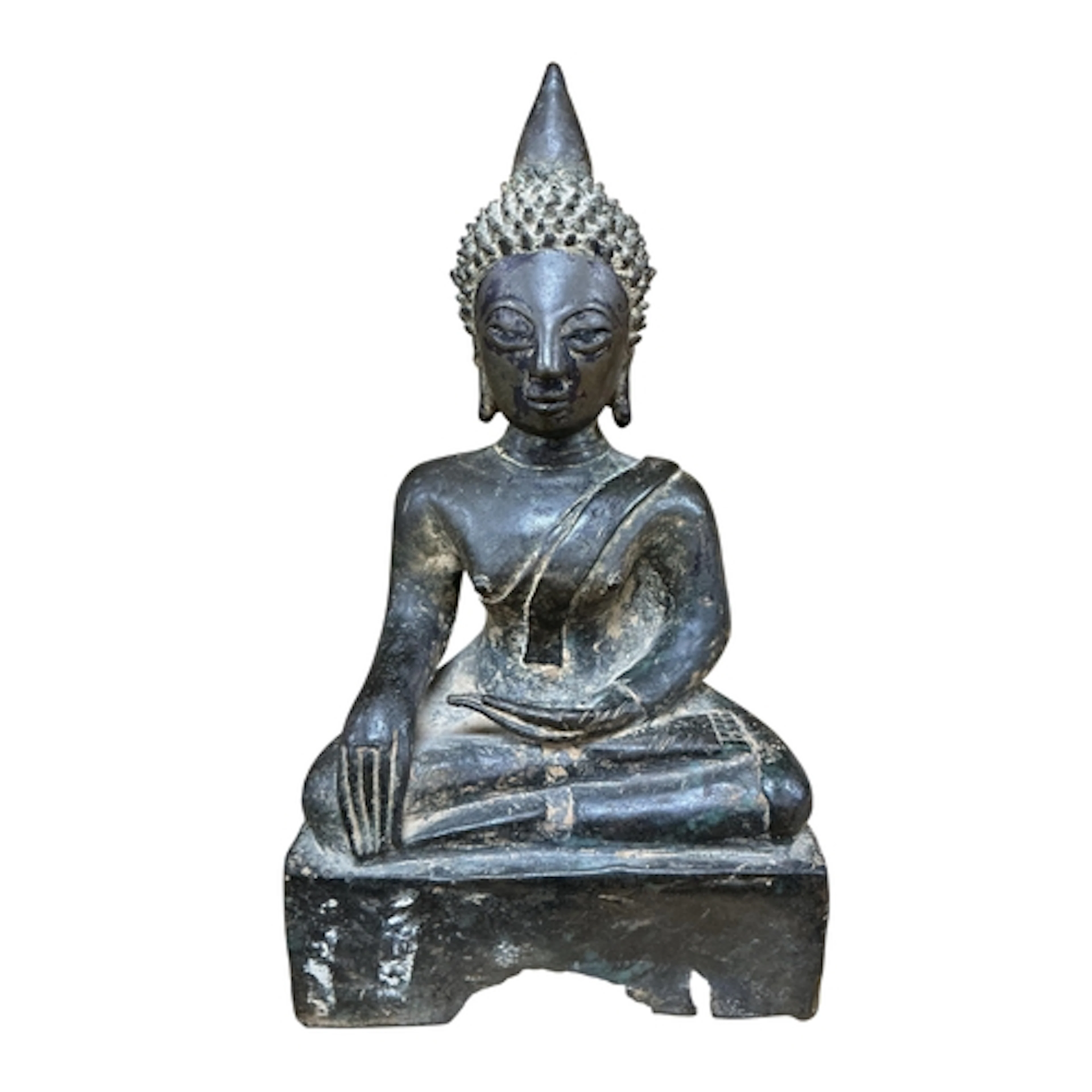A dark patinated Sino Tibetan bronze Buddha, height 25cm....