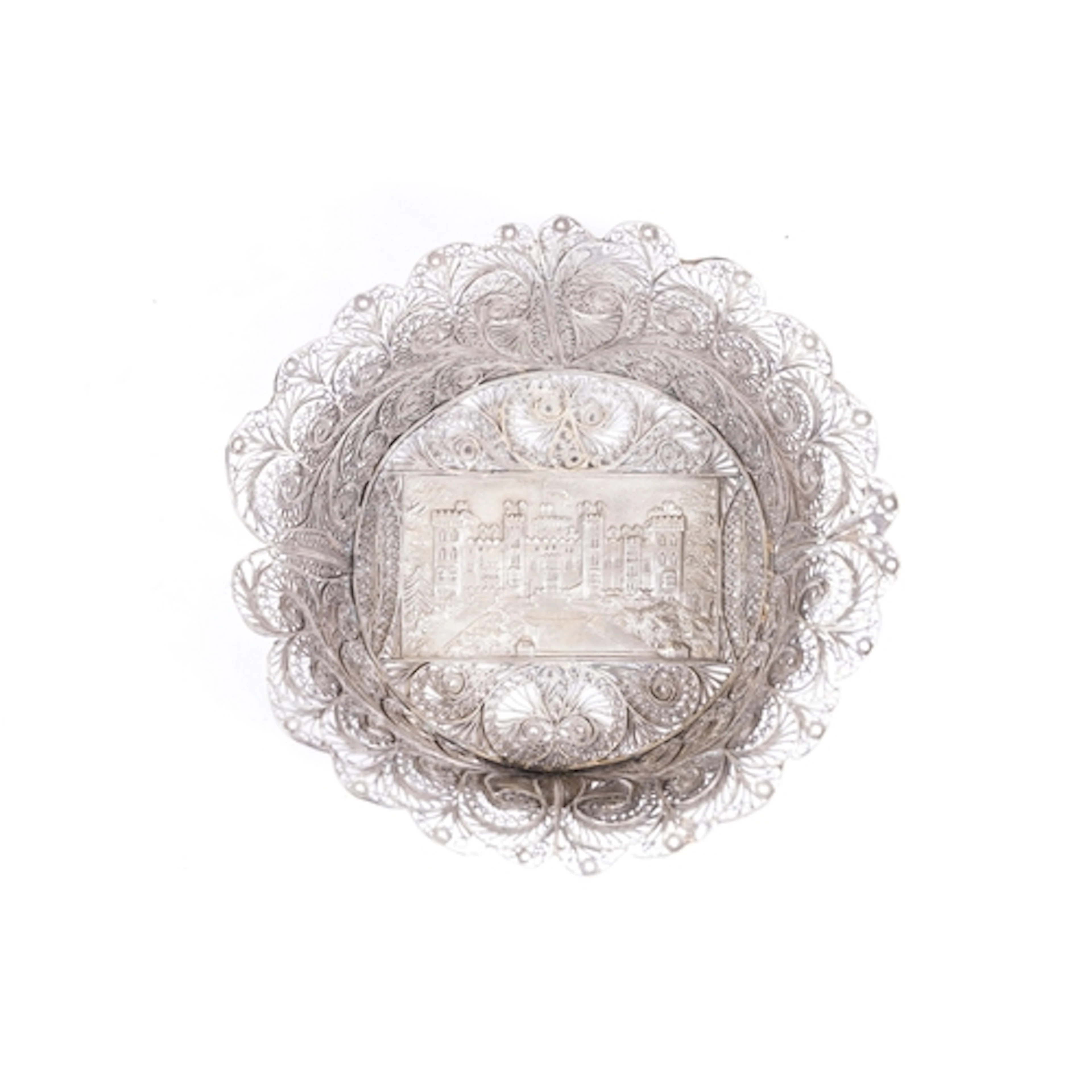Late 19th / early 20th century white metal castle top filigr...
