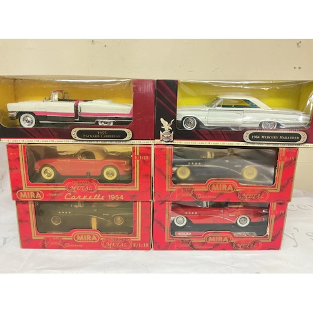 6 X Boxed 1/18 Scale Diecast Cars By Mira And Yat Ming.