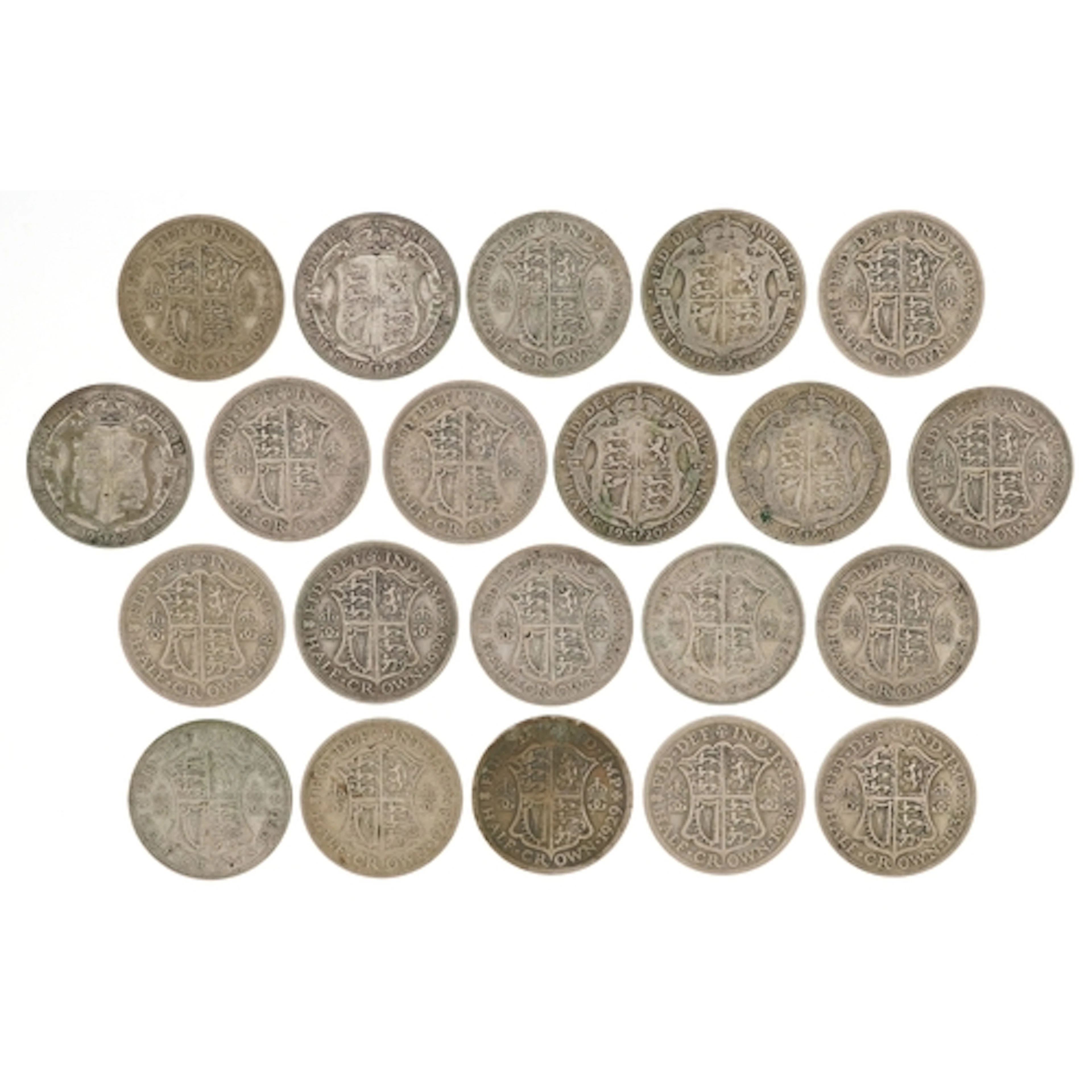 British pre 1947 silver half crowns, 291.8g.