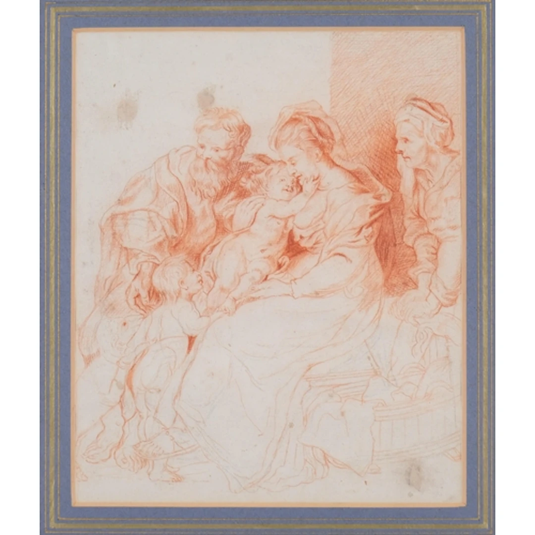 Old Master Classical family group study, sanguine chalk on l...