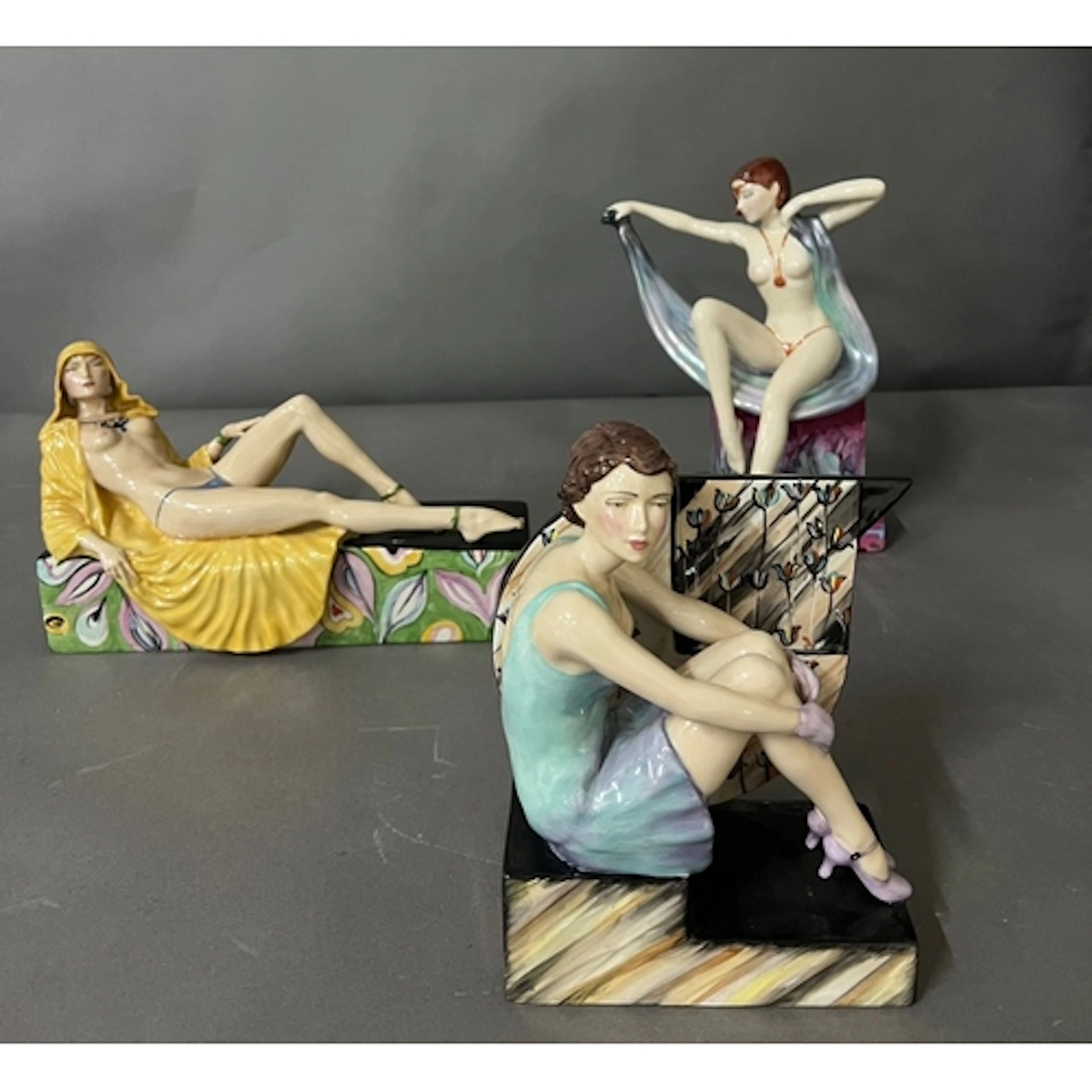 Three Art Deco erotic porcelain figures by Peggy Davies limi...